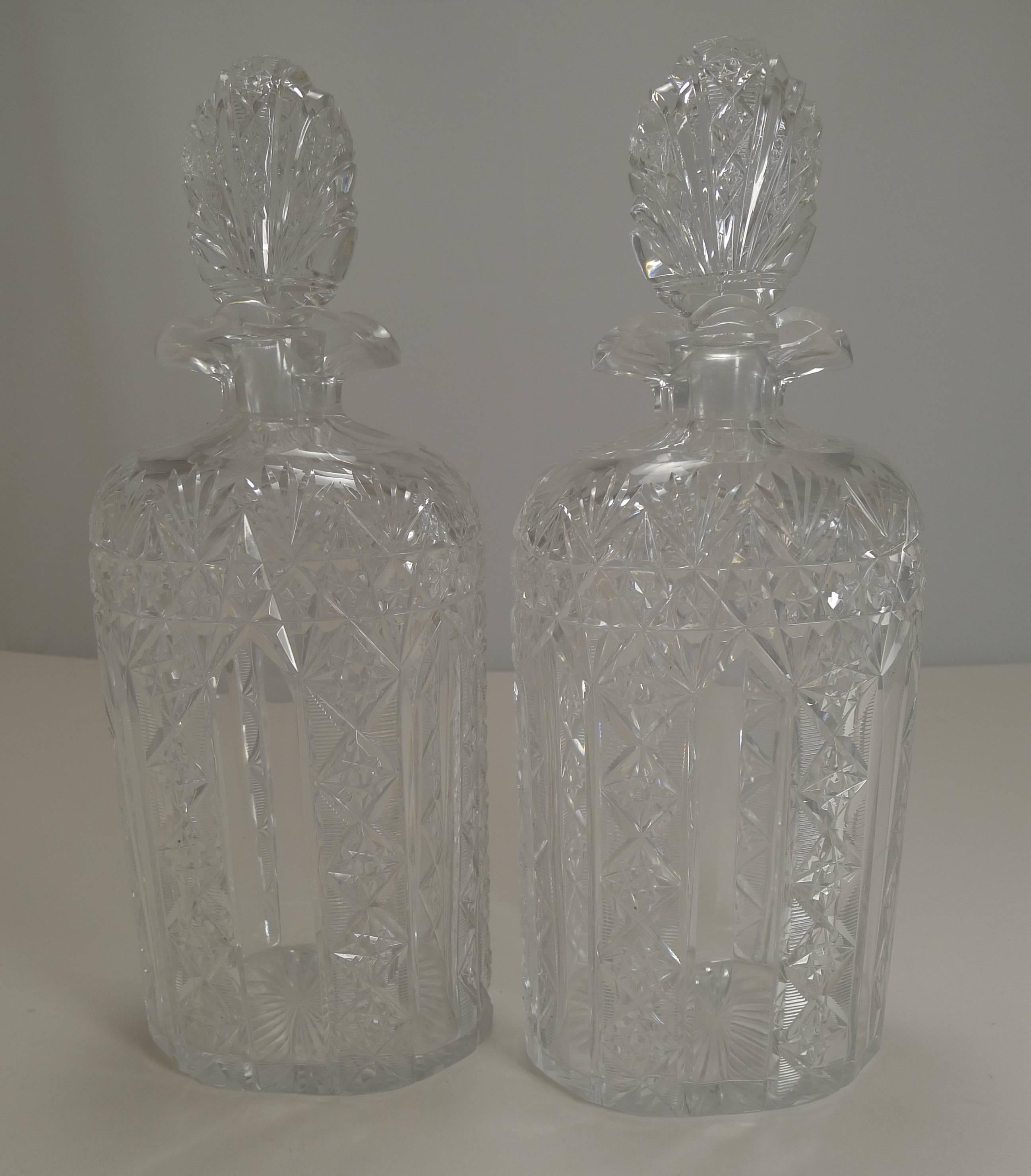 Antique English Tantalus Exceptional Cut Crystal Oval Decanters, circa 1890 1