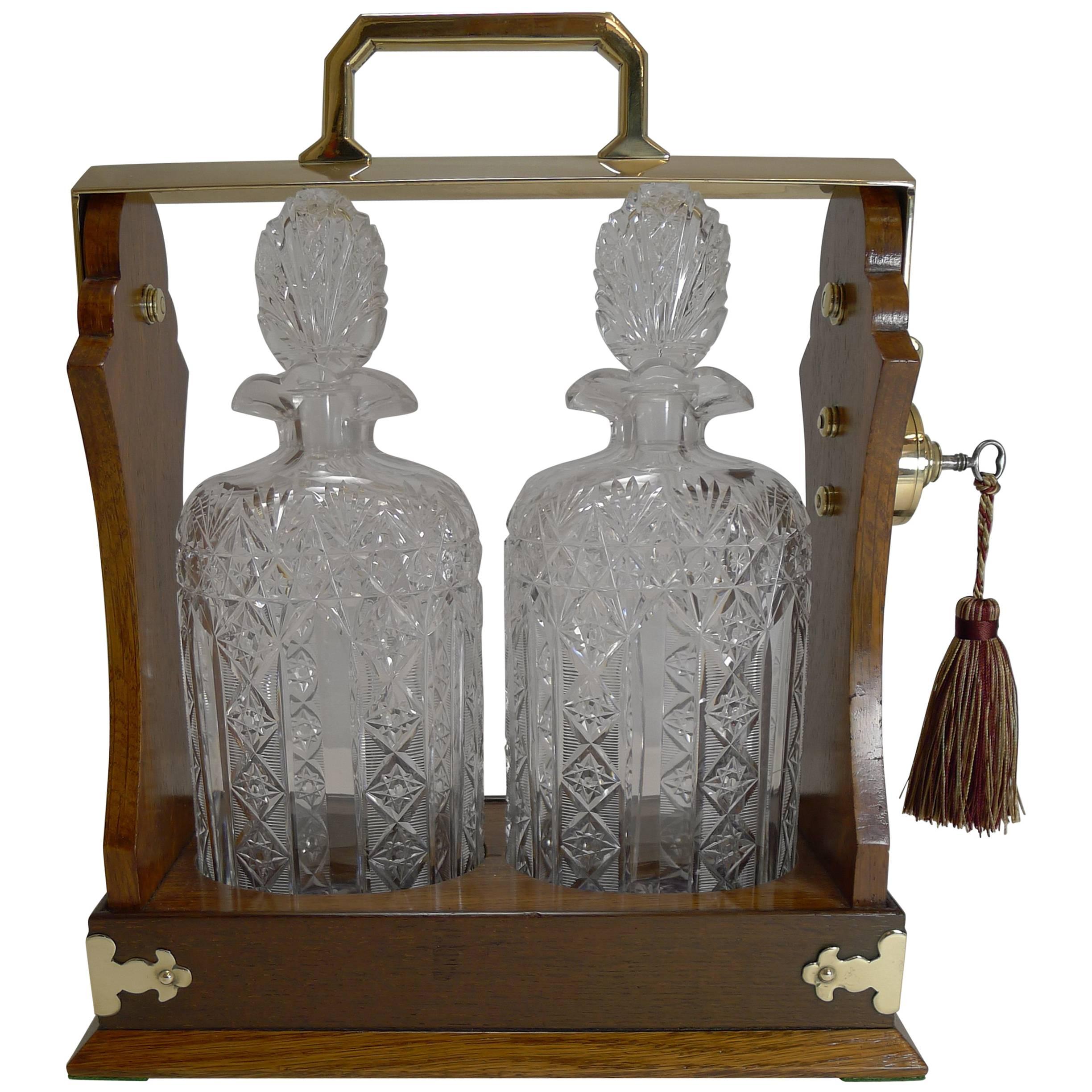 Antique English Tantalus Exceptional Cut Crystal Oval Decanters, circa 1890