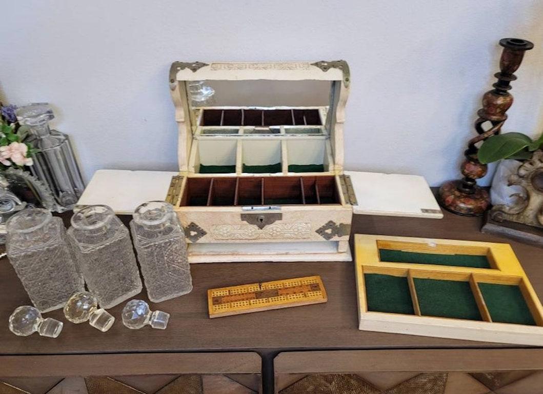 Antique English Tantalus / Games Set In Good Condition For Sale In Forney, TX