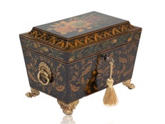 Antiguo Cuenco de Té Inglés en Penwork Periodo de Regencia