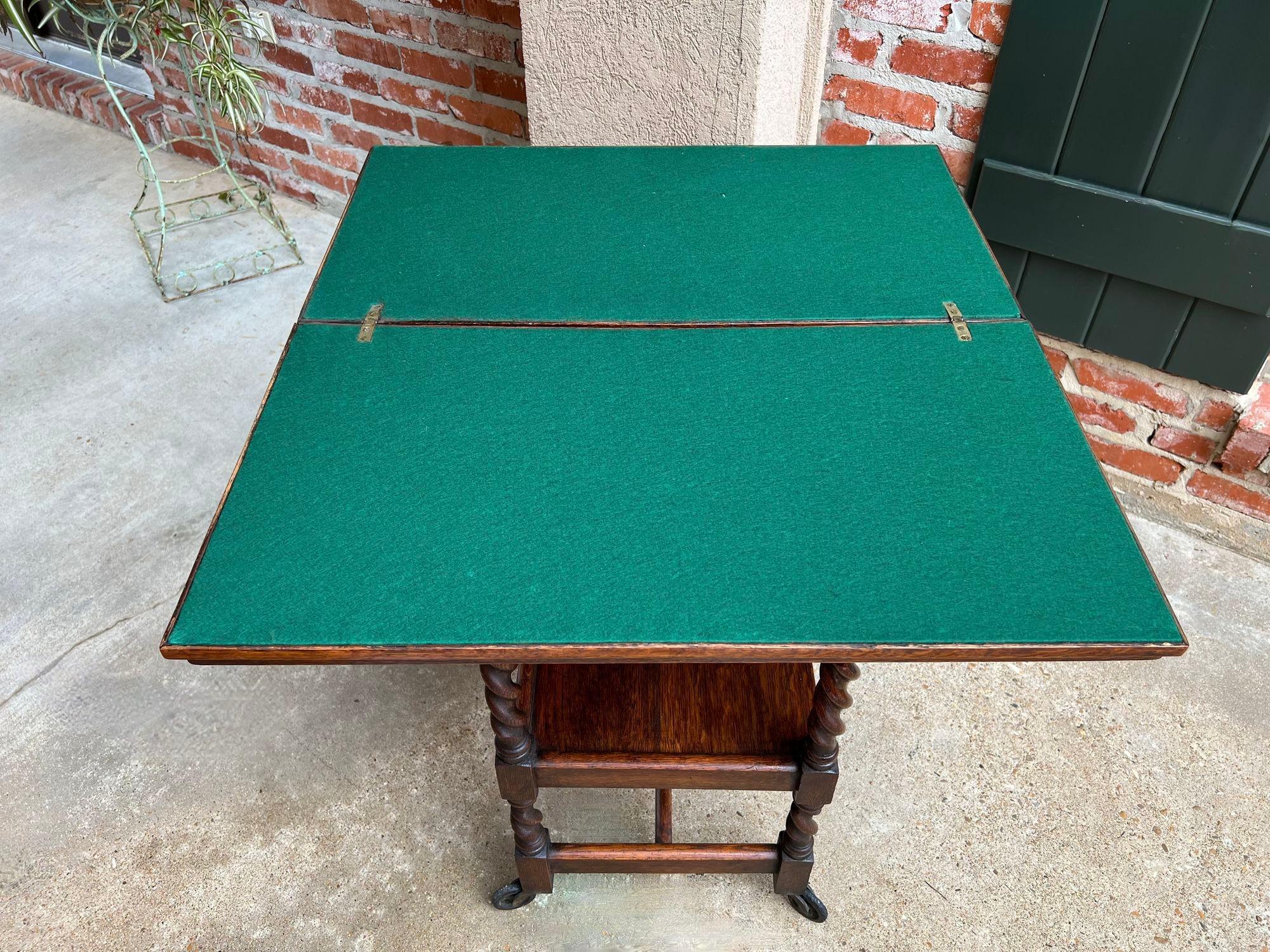 Felt Antique English Tea Trolley Bar Drinks Cart Oak Barley Twist Flip Top Game Table