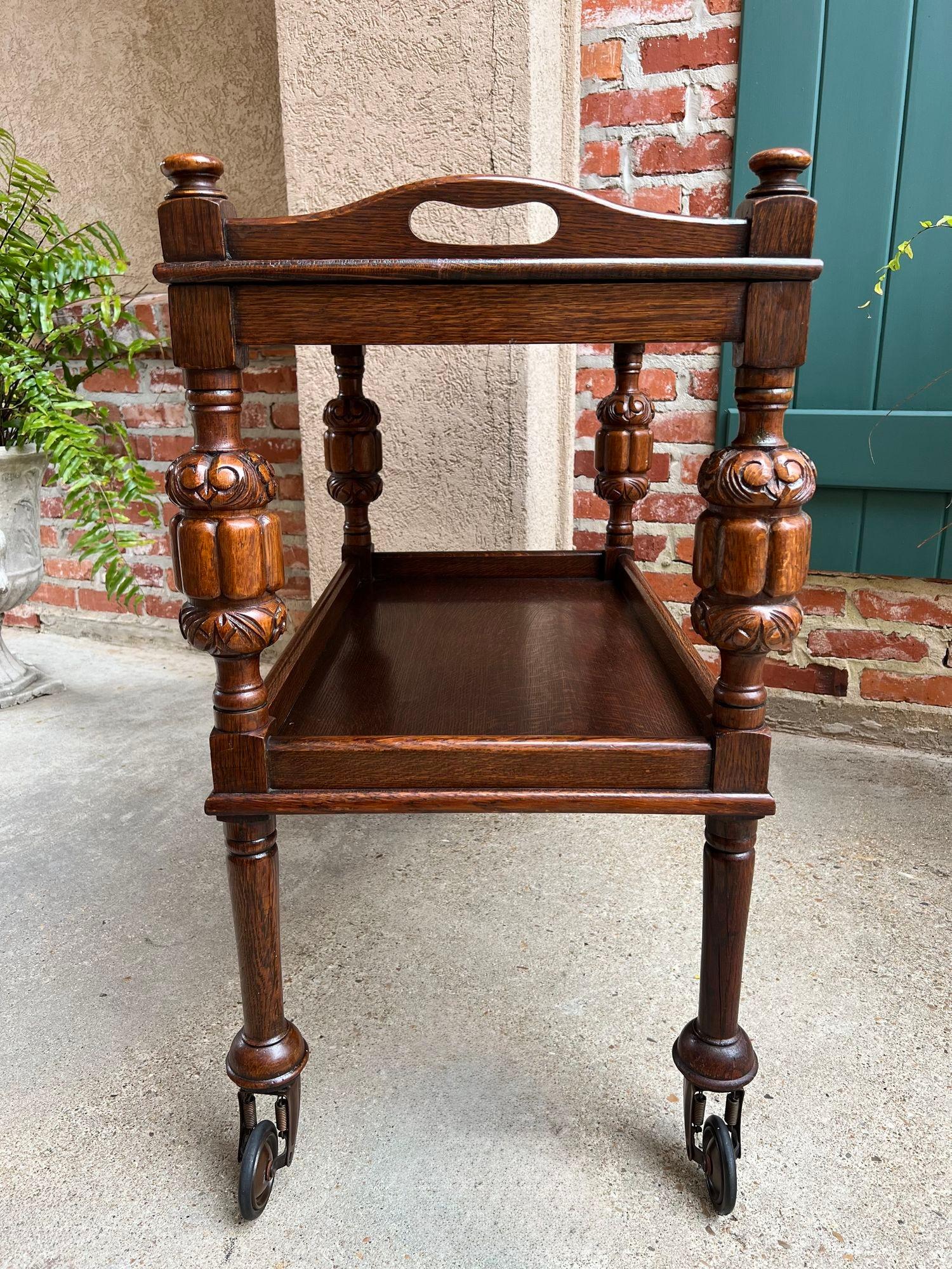 Antique English Tea Trolley Drinks Bar Cart Cocktail Tray Tudor Table Carved Oak 4
