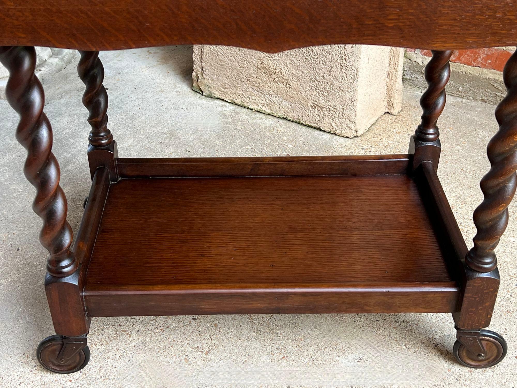 Antique chariot à thé et à boissons anglais barley Twist Dumbwaiter table à abattant en vente 2