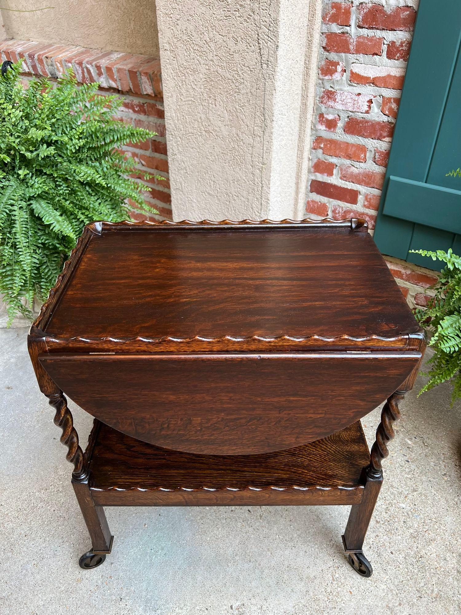 Antique chariot à thé et à boissons anglais barley Twist Dumbwaiter table à abattant en vente 2