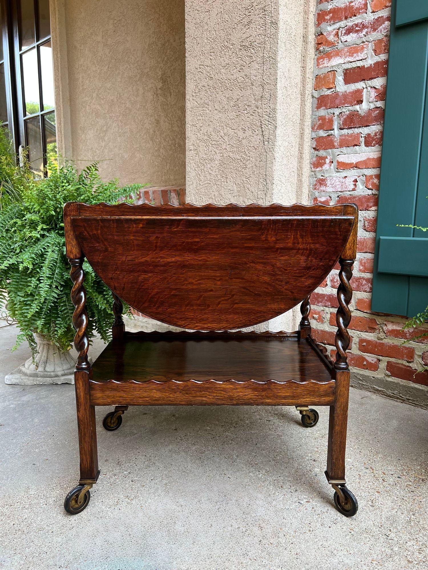Antique chariot à thé et à boissons anglais barley Twist Dumbwaiter table à abattant en vente 5