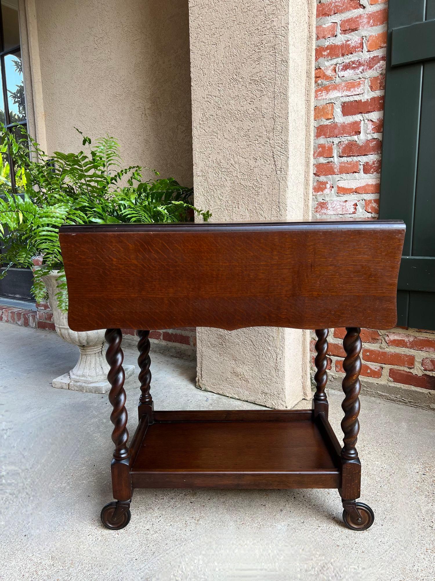 Antique chariot à thé et à boissons anglais barley Twist Dumbwaiter table à abattant en vente 6