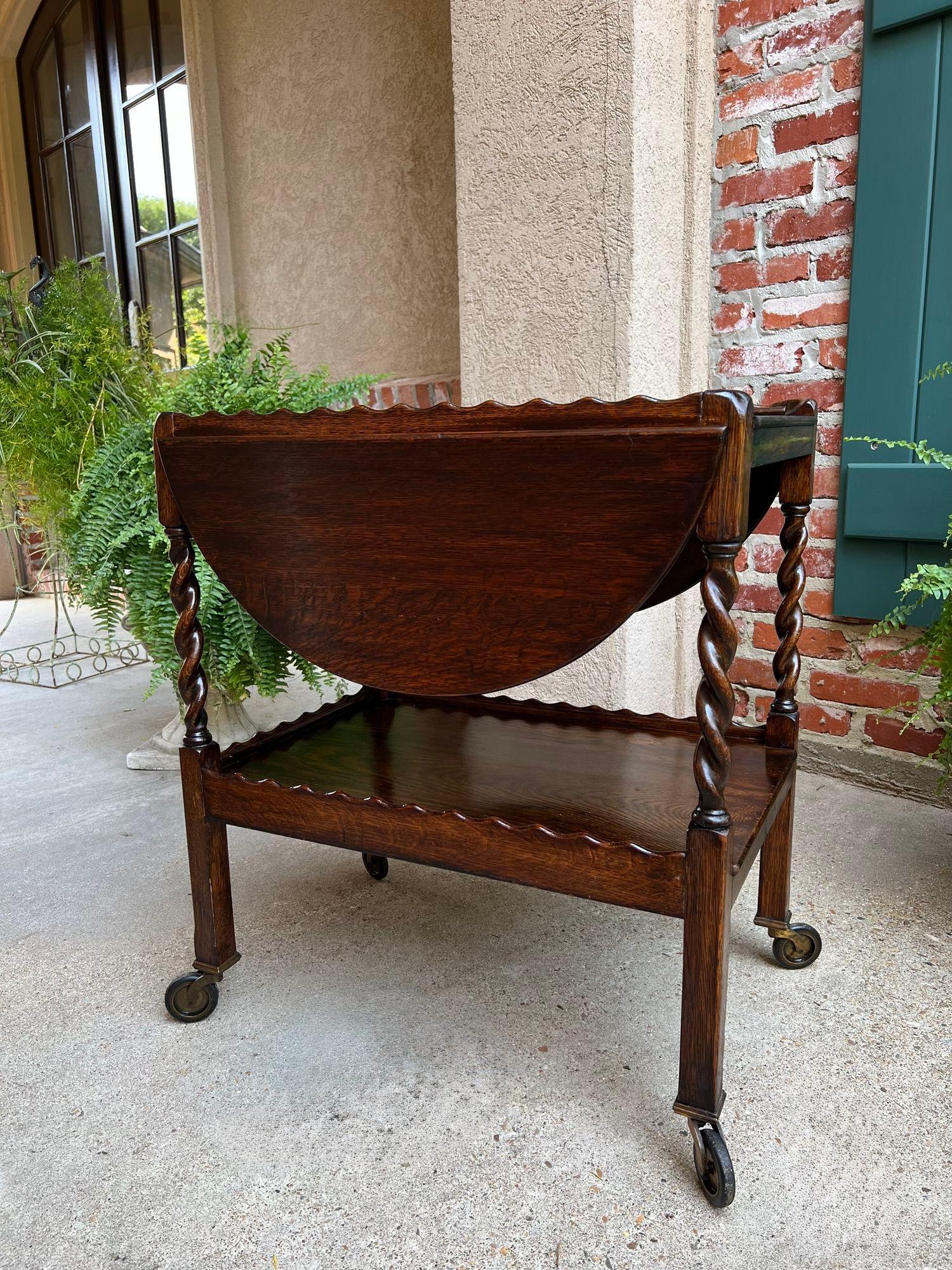 Antique chariot à thé et à boissons anglais barley Twist Dumbwaiter table à abattant en vente 6