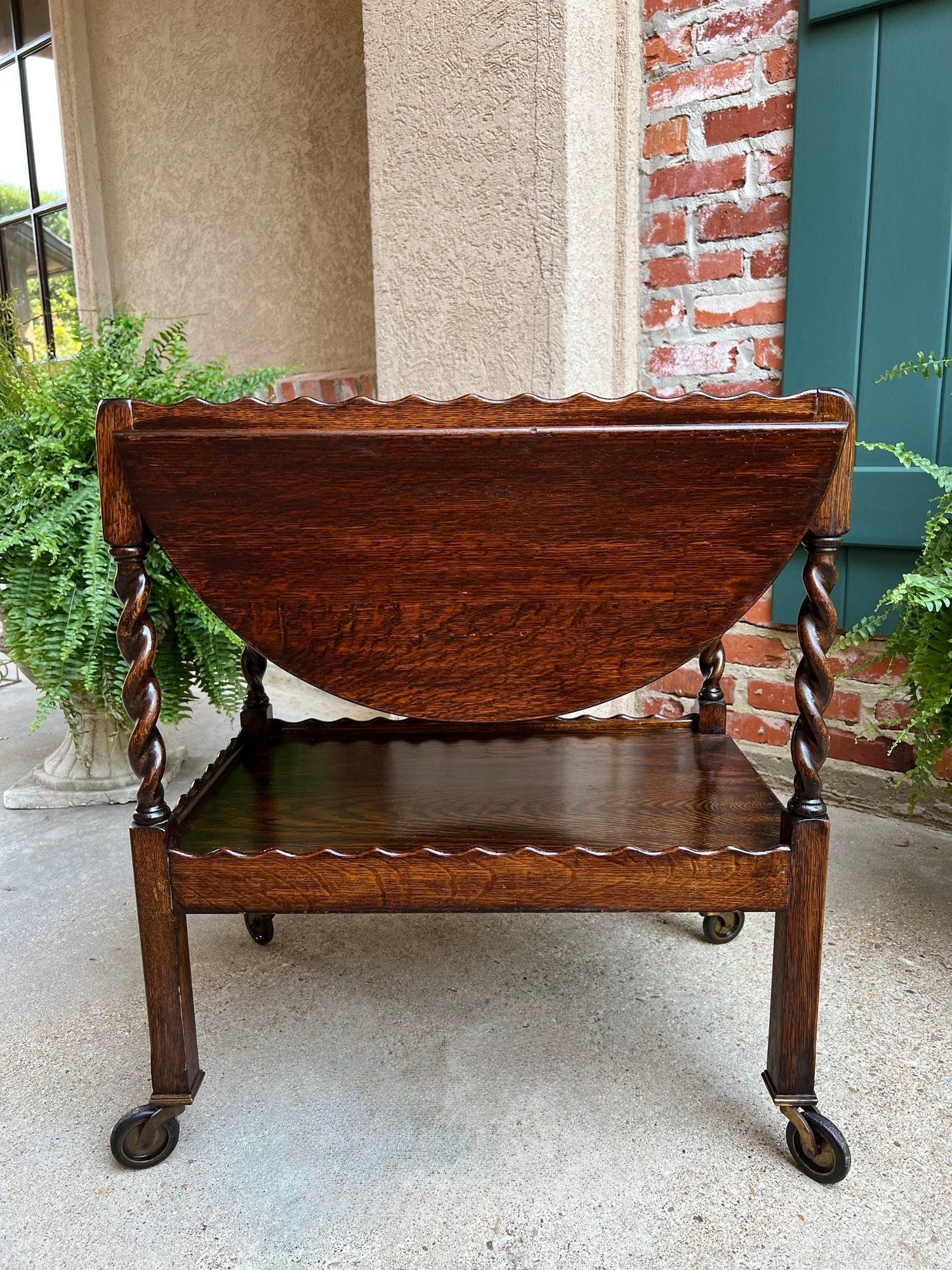 Antique chariot à thé et à boissons anglais barley Twist Dumbwaiter table à abattant en vente 7