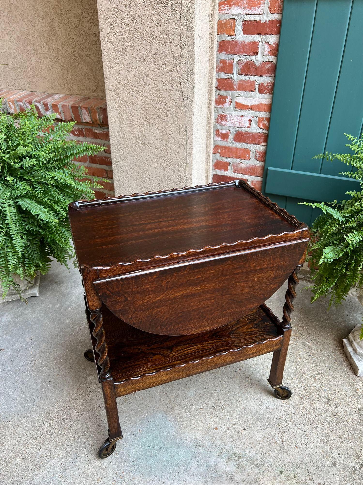 Antique chariot à thé et à boissons anglais barley Twist Dumbwaiter table à abattant en vente 9