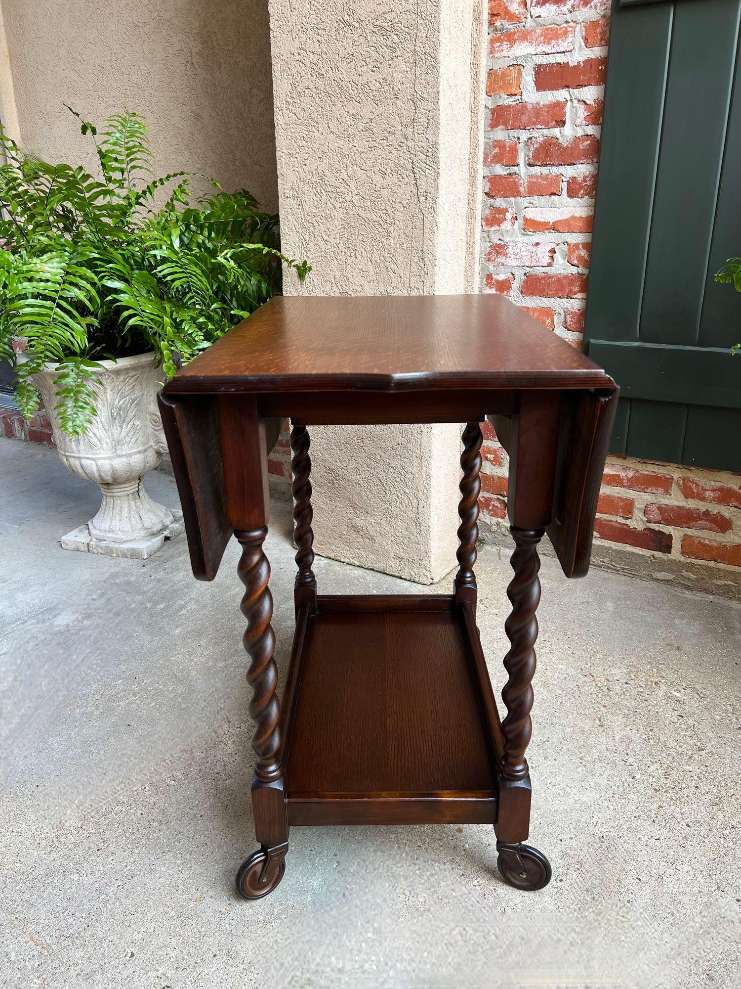 Antique chariot à thé et à boissons anglais barley Twist Dumbwaiter table à abattant en vente 10