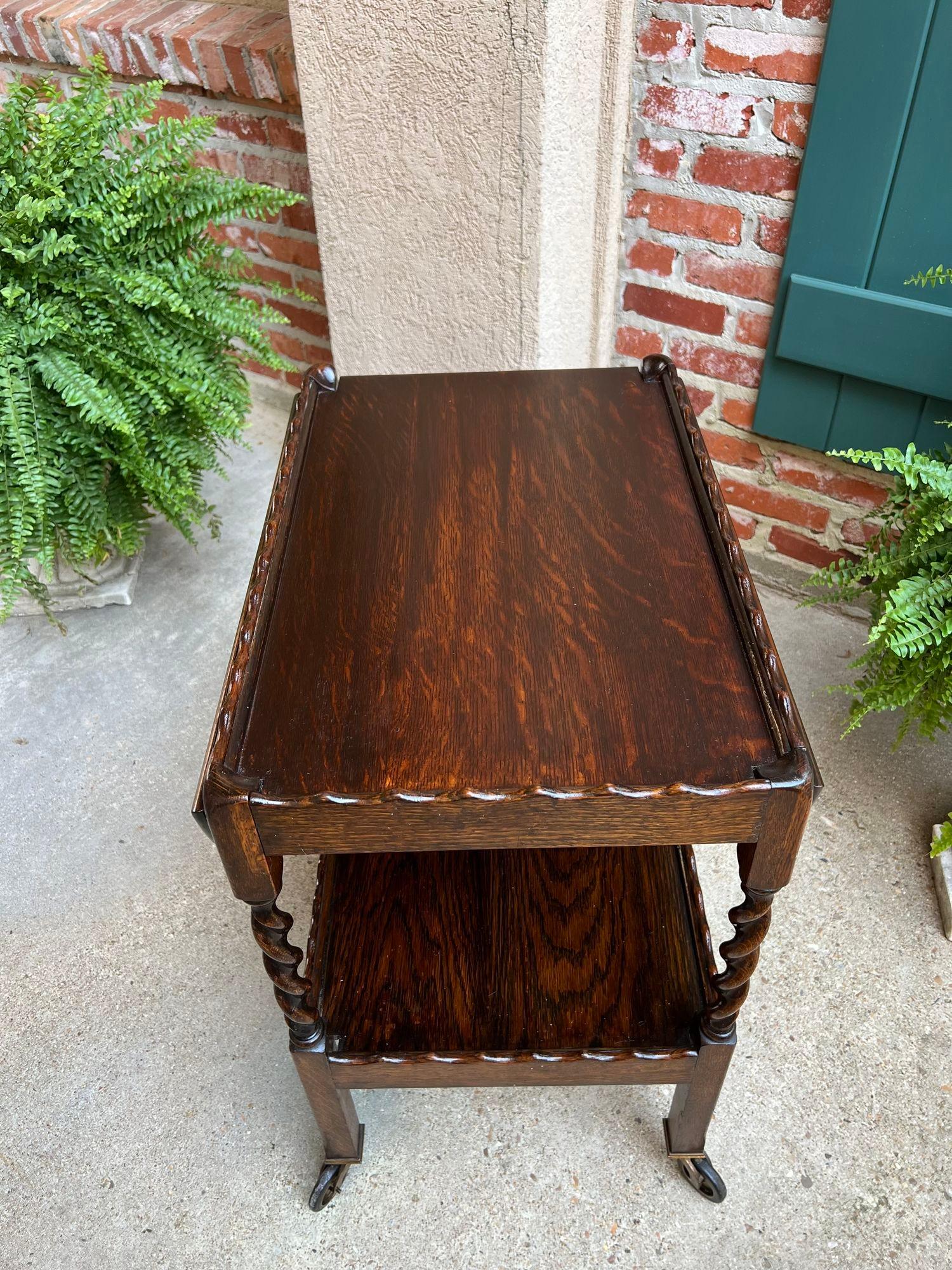 Antique chariot à thé et à boissons anglais barley Twist Dumbwaiter table à abattant en vente 11