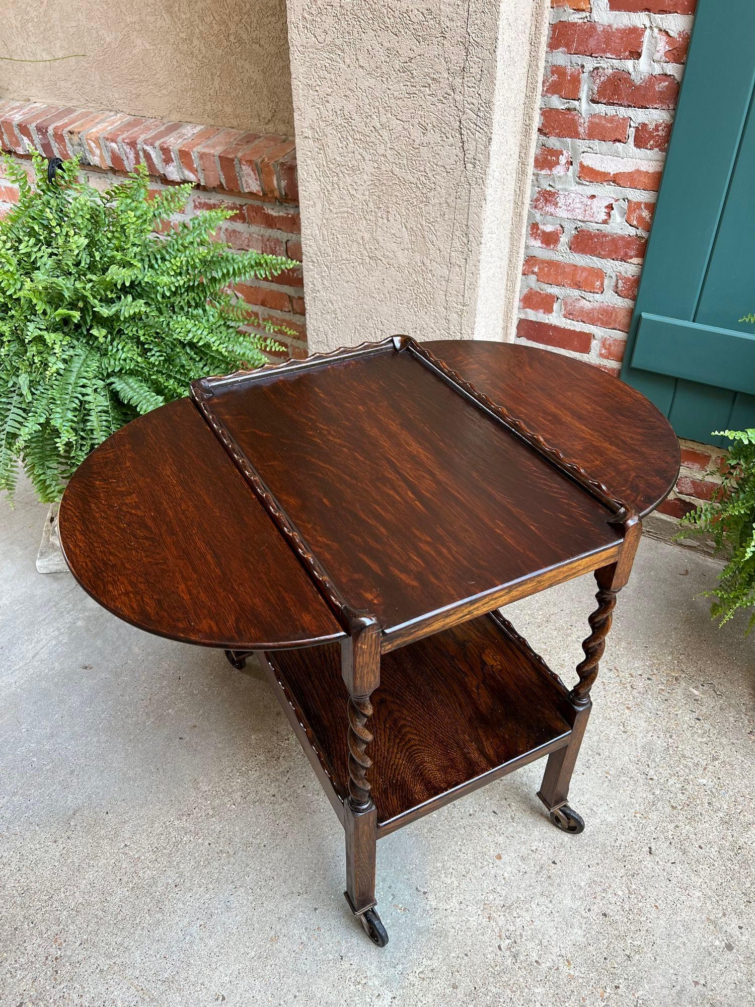 Antique chariot à thé et à boissons anglais barley Twist Dumbwaiter table à abattant Bon état - En vente à Shreveport, LA