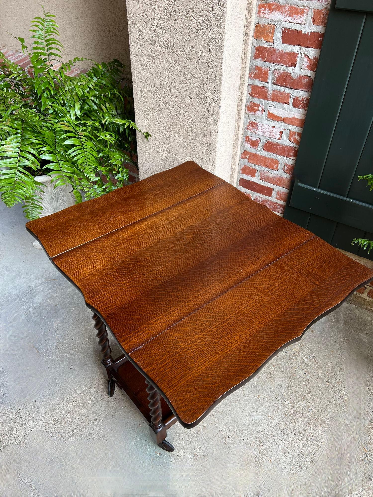 Antique chariot à thé et à boissons anglais barley Twist Dumbwaiter table à abattant en vente 1