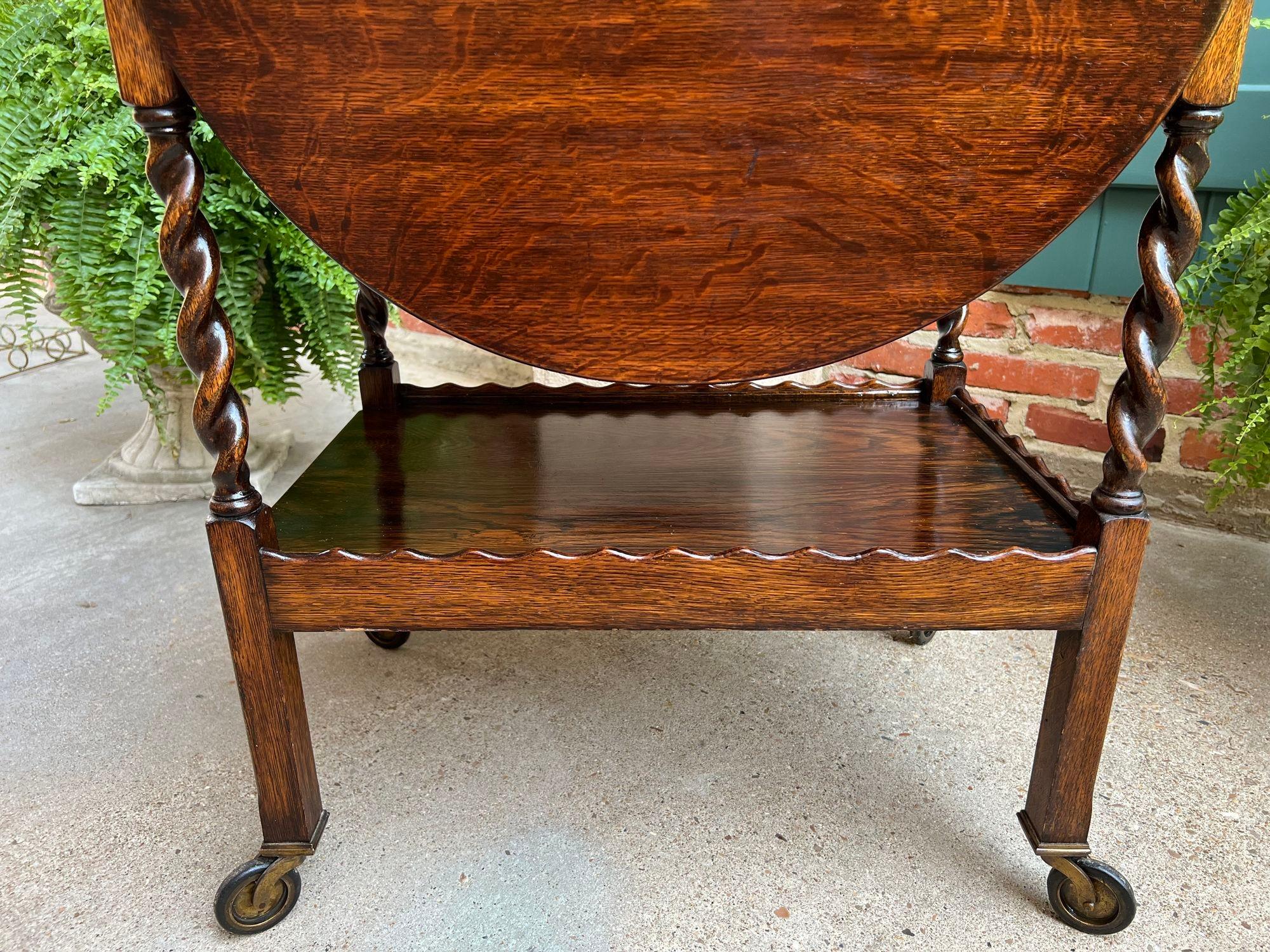 Antique chariot à thé et à boissons anglais barley Twist Dumbwaiter table à abattant en vente 1