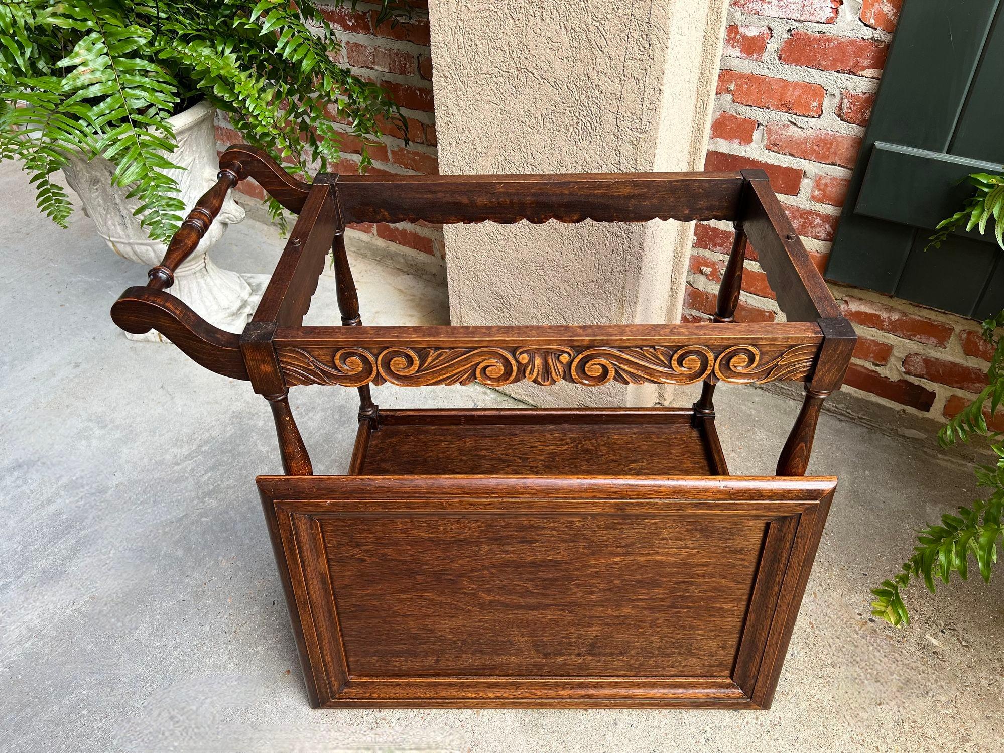 Antique English Tea Trolley Drinks Cart Serving Tray Dumbwaiter Table Carved Oak 4