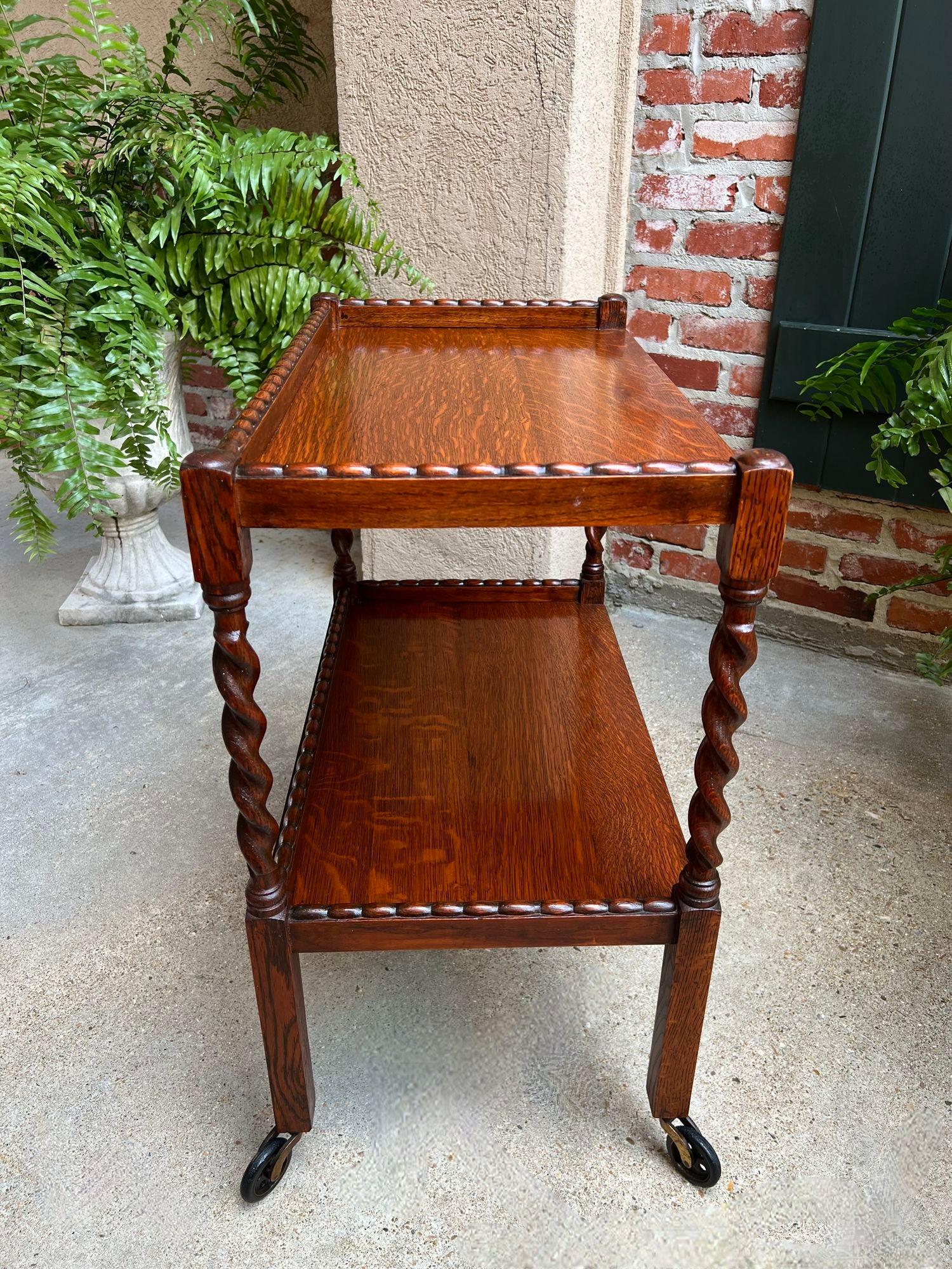 Antique English Tea Trolley Drinks Cart Tiger Oak Barley Twist Cocktail Table 4