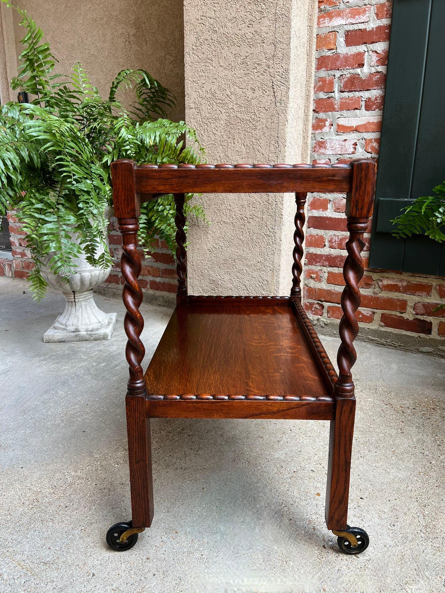Antique English Tea Trolley Drinks Cart Tiger Oak Barley Twist Cocktail Table 5