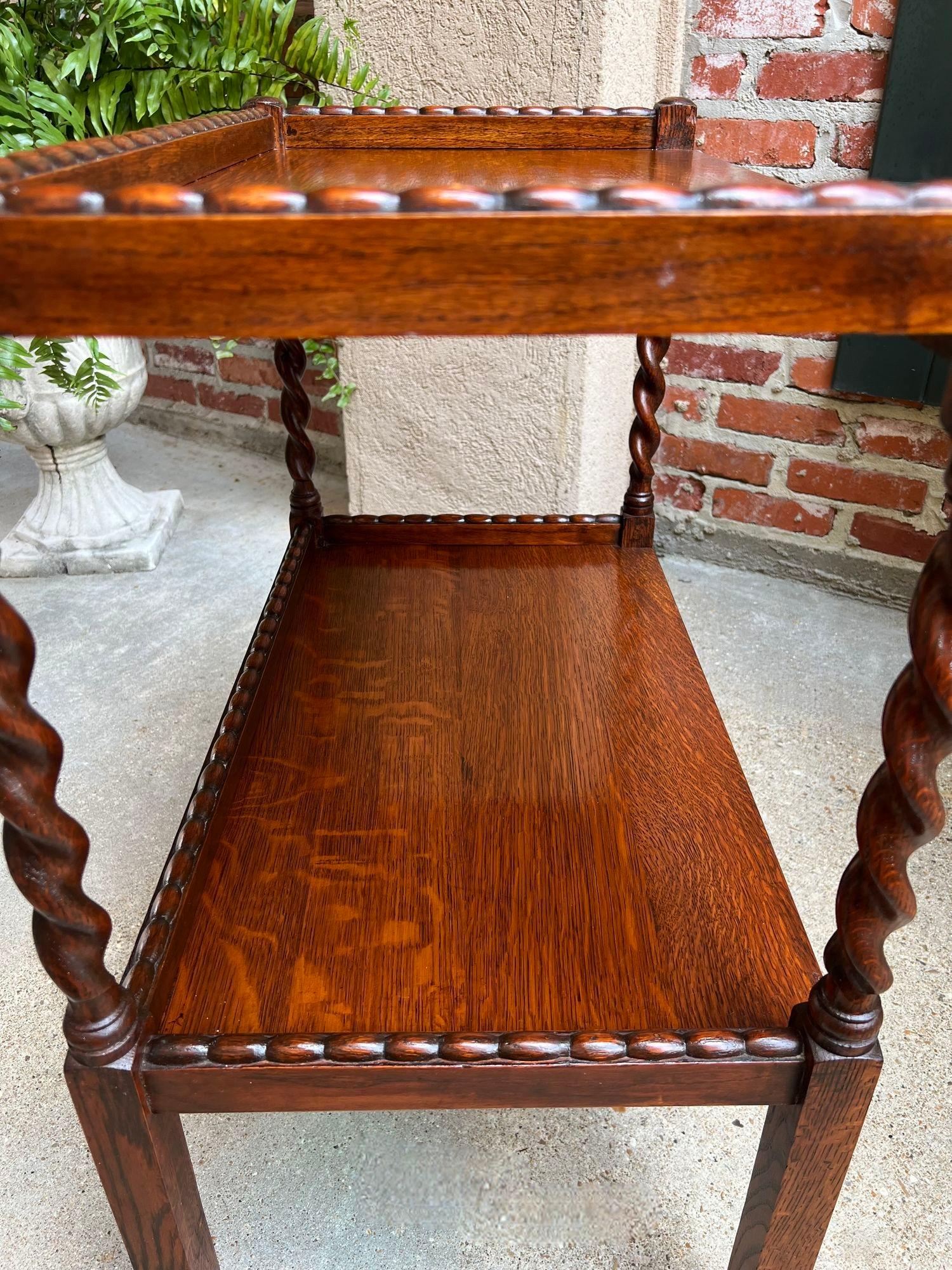 Antique English Tea Trolley Drinks Cart Tiger Oak Barley Twist Cocktail Table 6