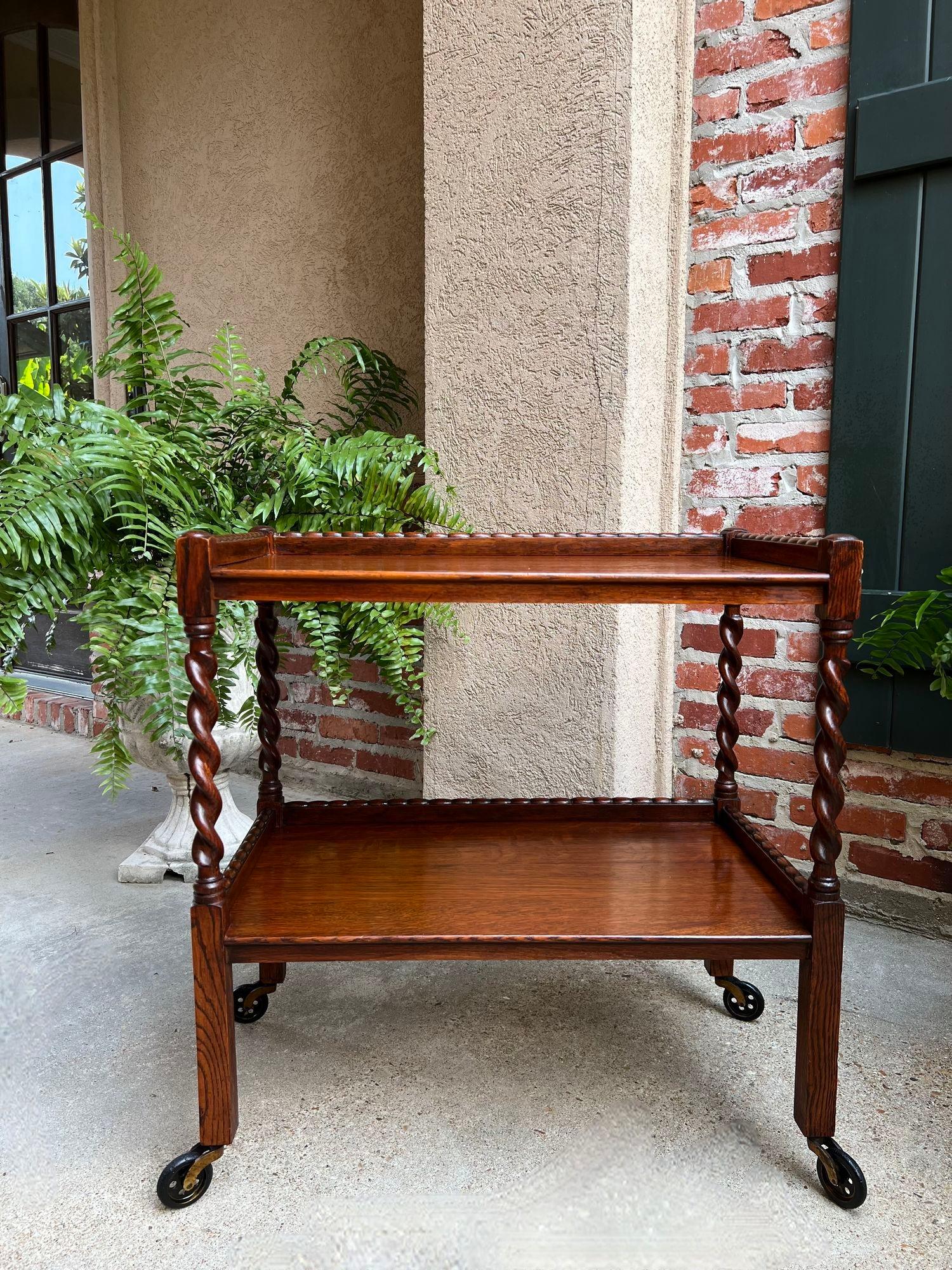 Antique English Tea Trolley Drinks Cart Tiger Oak Barley Twist Cocktail Table 7