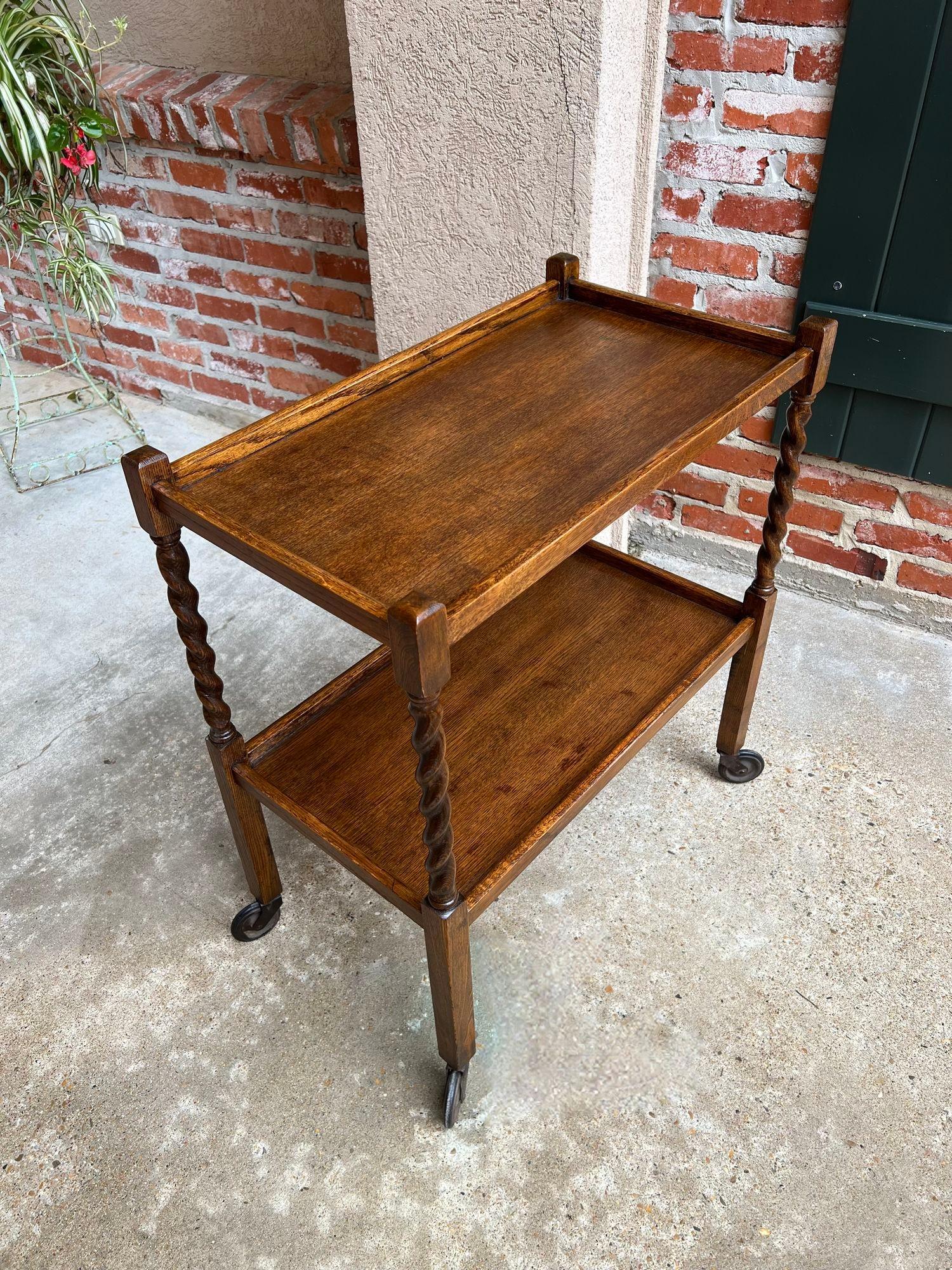 Antique English Tea Trolley Drinks Cart Tiger Oak Barley Twist Cocktail Table 9