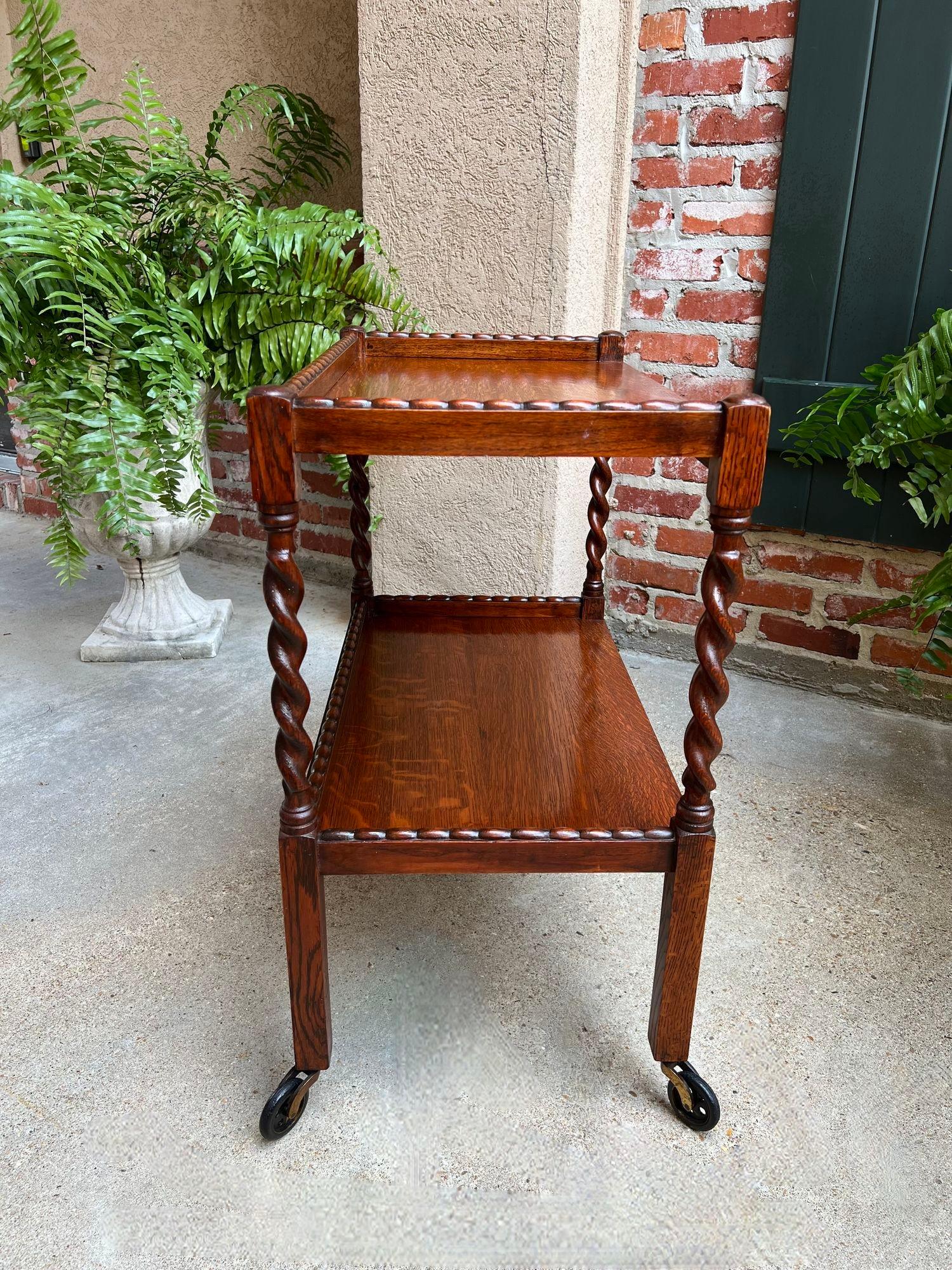 Antique English Tea Trolley Drinks Cart Tiger Oak Barley Twist Cocktail Table 10