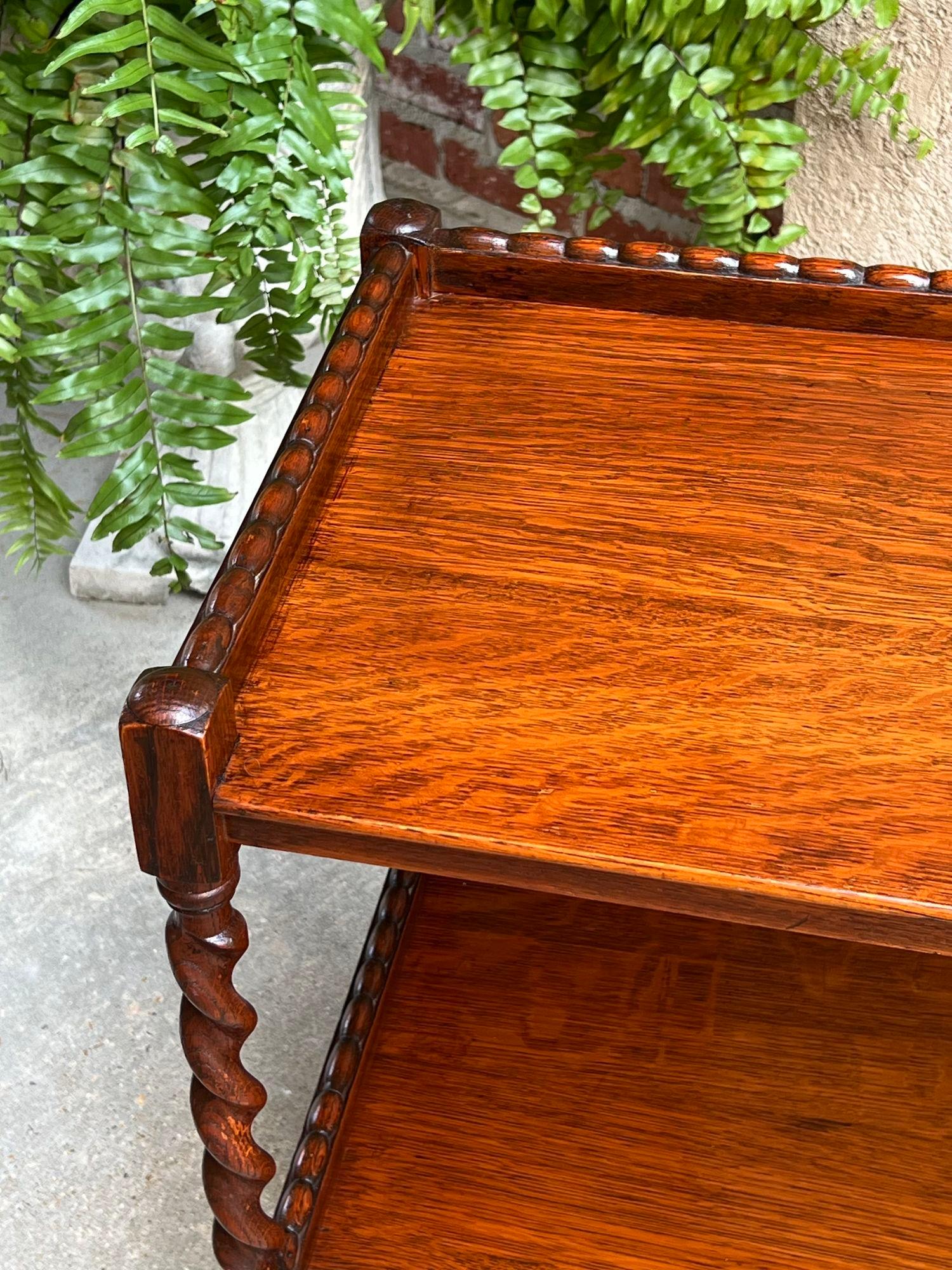 Antique English Tea Trolley Drinks Cart Tiger Oak Barley Twist Cocktail Table 13