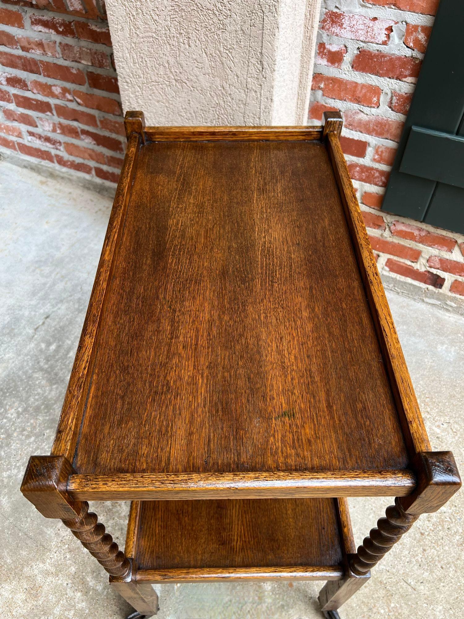 Antique English Tea Trolley Drinks Cart Tiger Oak Barley Twist Cocktail Table 13