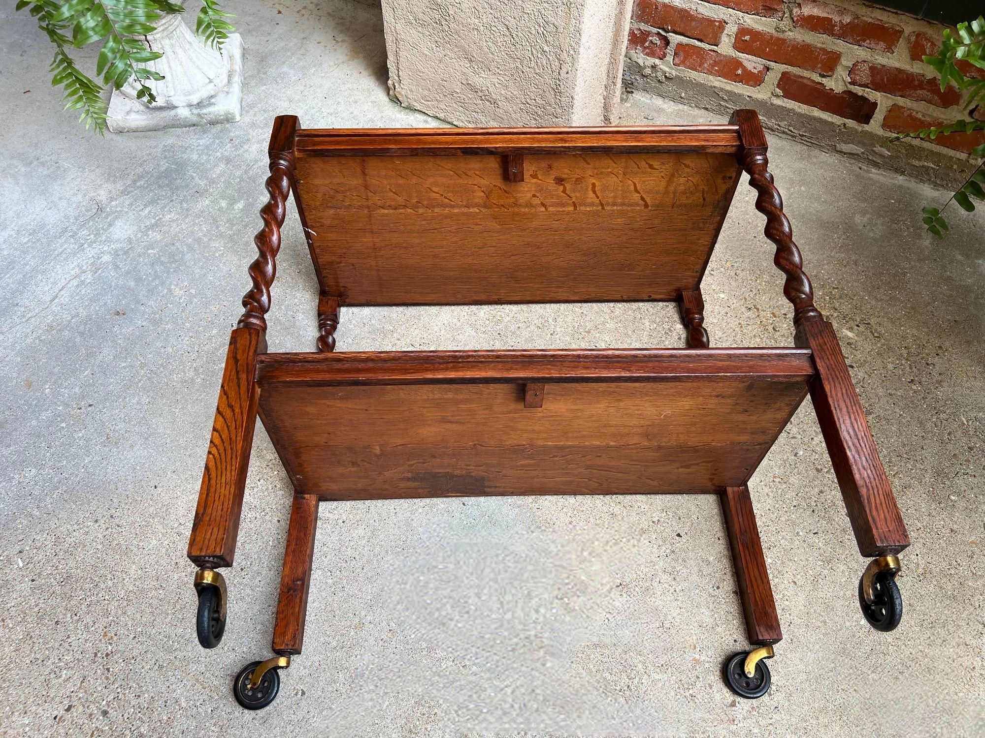 Antique English Tea Trolley Drinks Cart Tiger Oak Barley Twist Cocktail Table 14