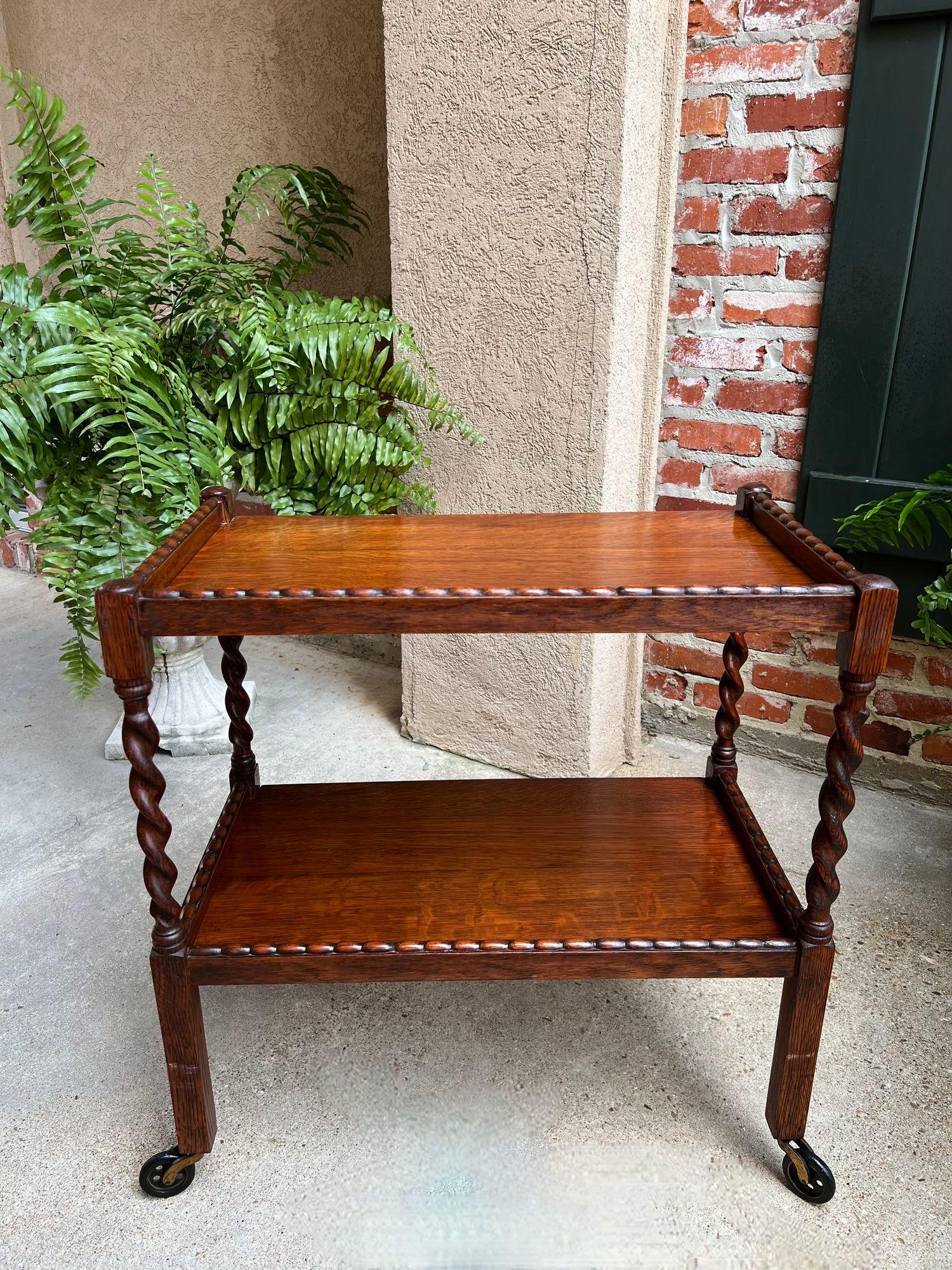 Antique English Tea Trolley Drinks Cart Tiger Oak Barley Twist Cocktail Table 2
