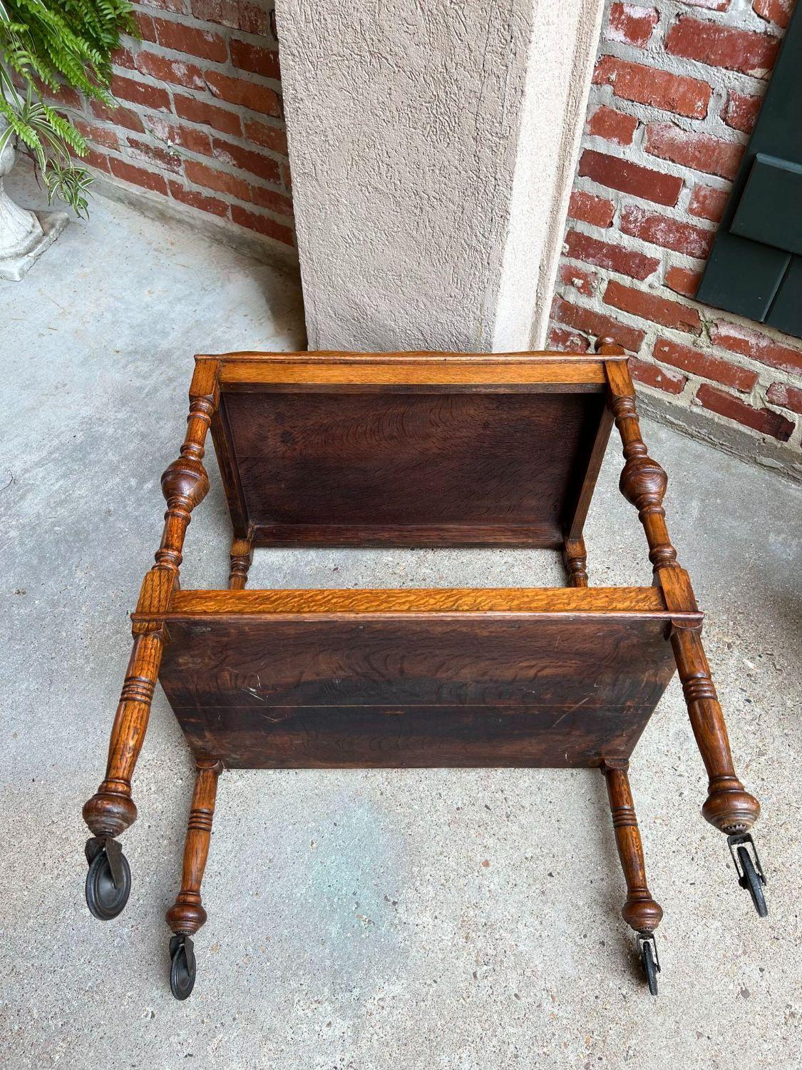 Antique English Tea Trolley Drinks Cart Tiger Oak British Rolling Cocktail Table 3