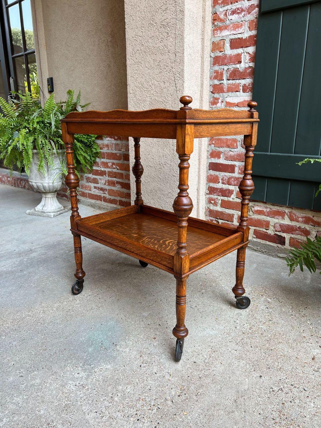Antique English Tea Trolley Drinks Cart Tiger Oak British Rolling Cocktail Table 4