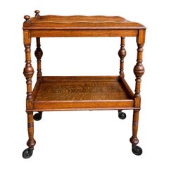 Antique English Tea Trolley Drinks Cart Tiger Oak British Rolling Cocktail Table