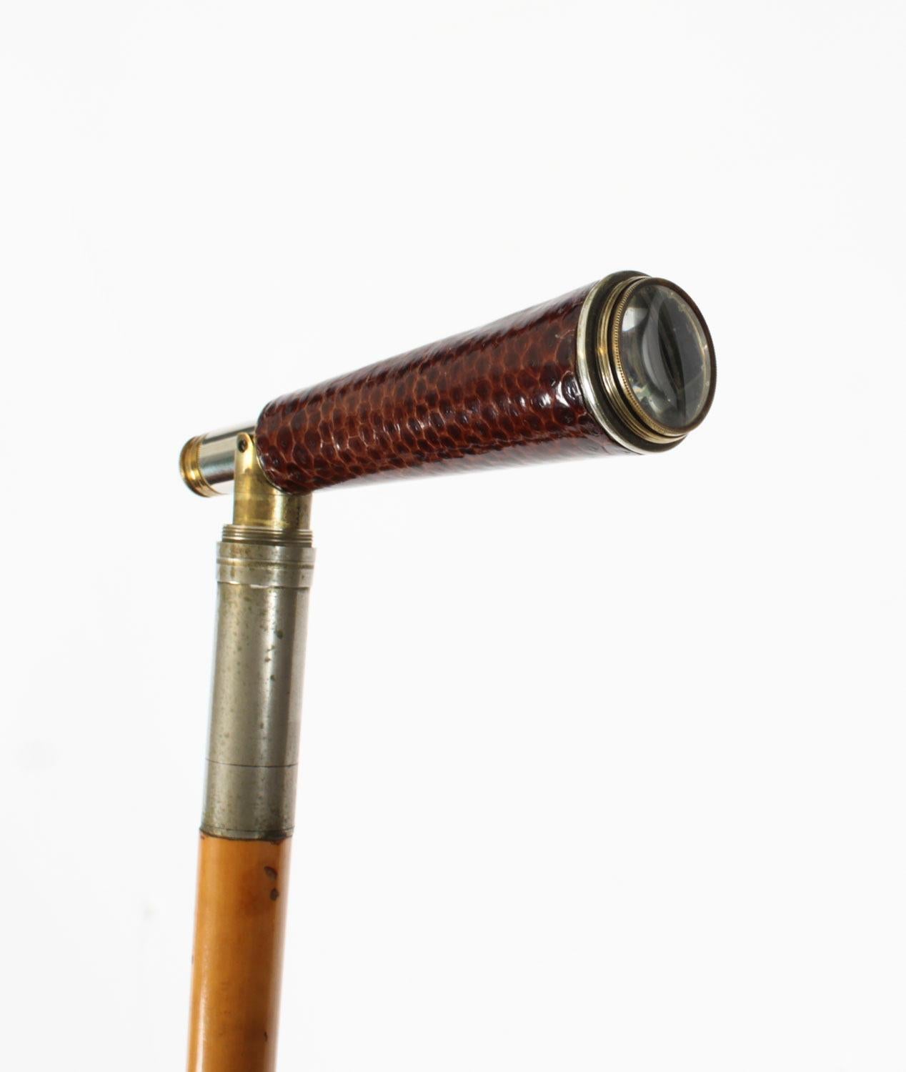 Brass Antique English Telescope Walking Stick Cane 88cm/34.5 inches 20th century