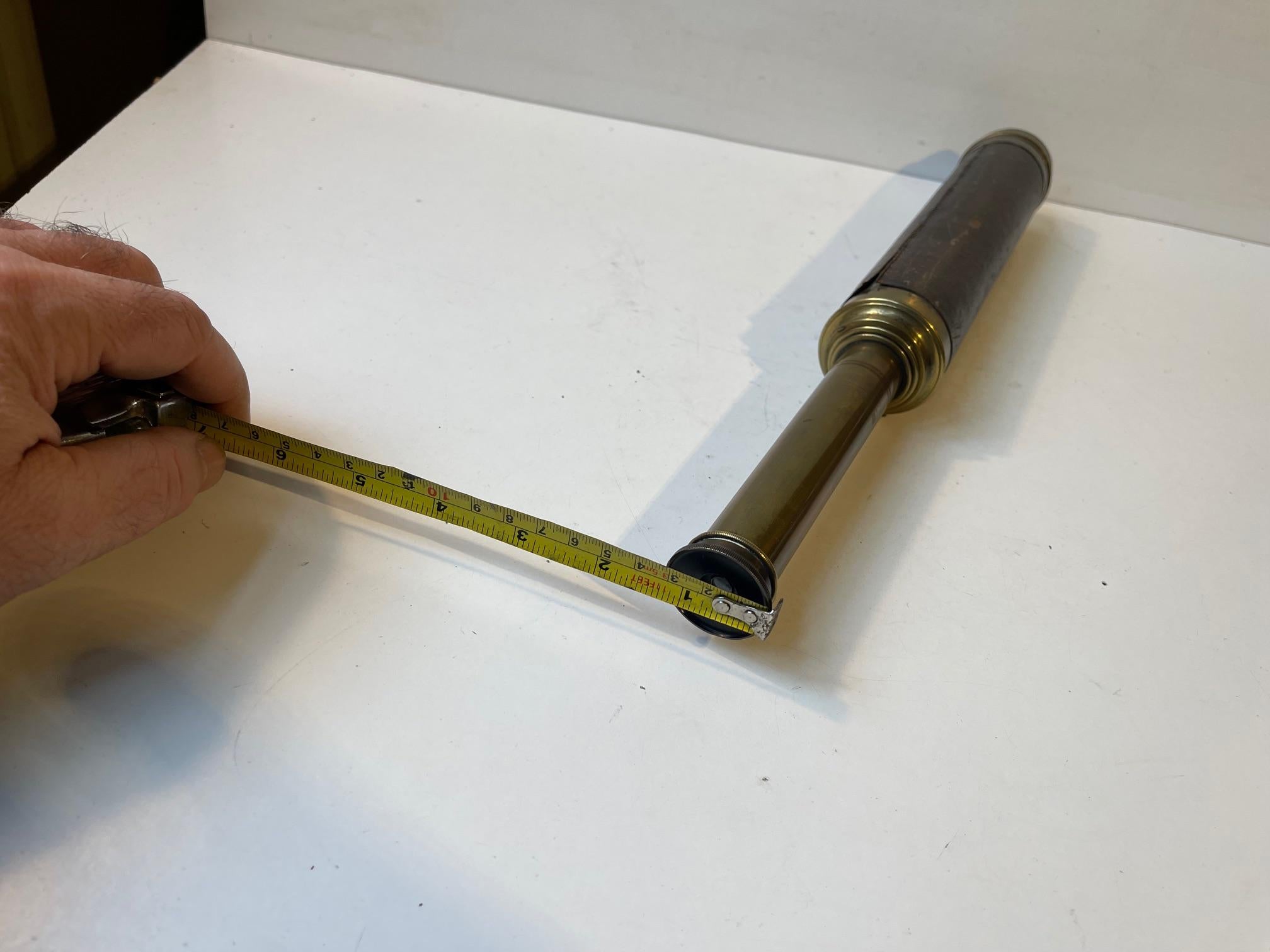 Antique English Telescopic Ocean Monocular in Brass & Leather 6