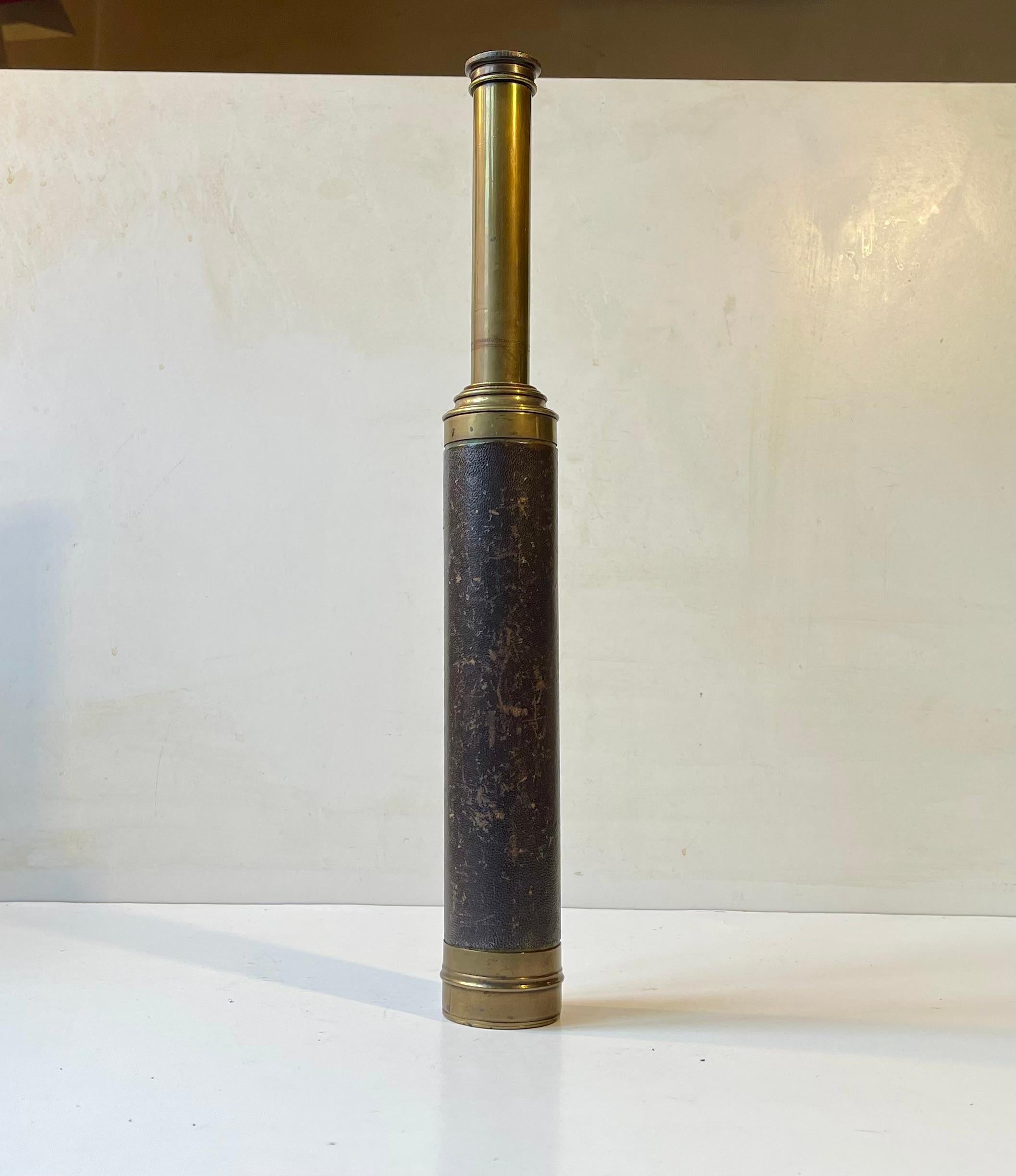 Victorian Antique English Telescopic Ocean Monocular in Brass & Leather