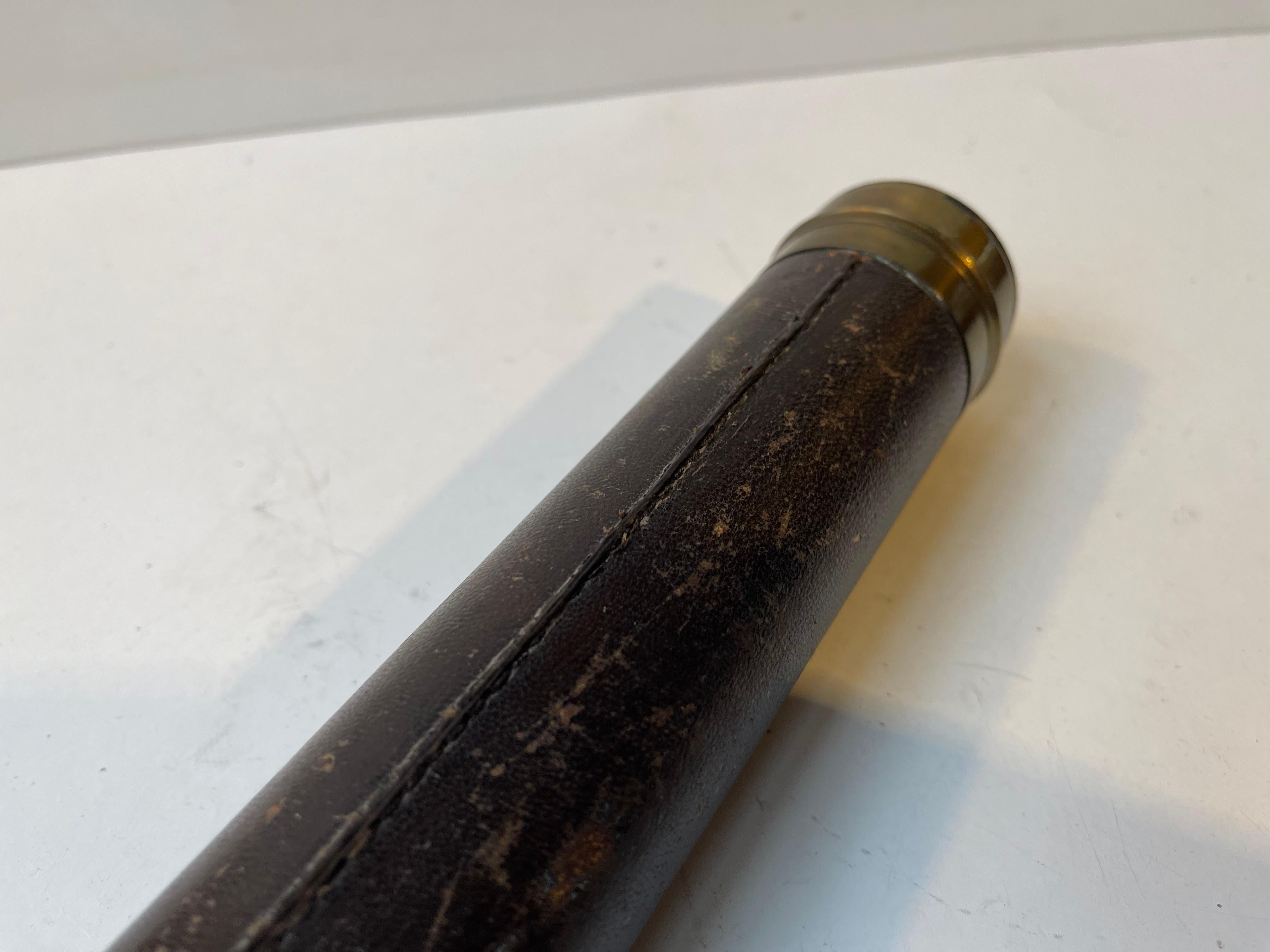 Antique English Telescopic Ocean Monocular in Brass & Leather 1