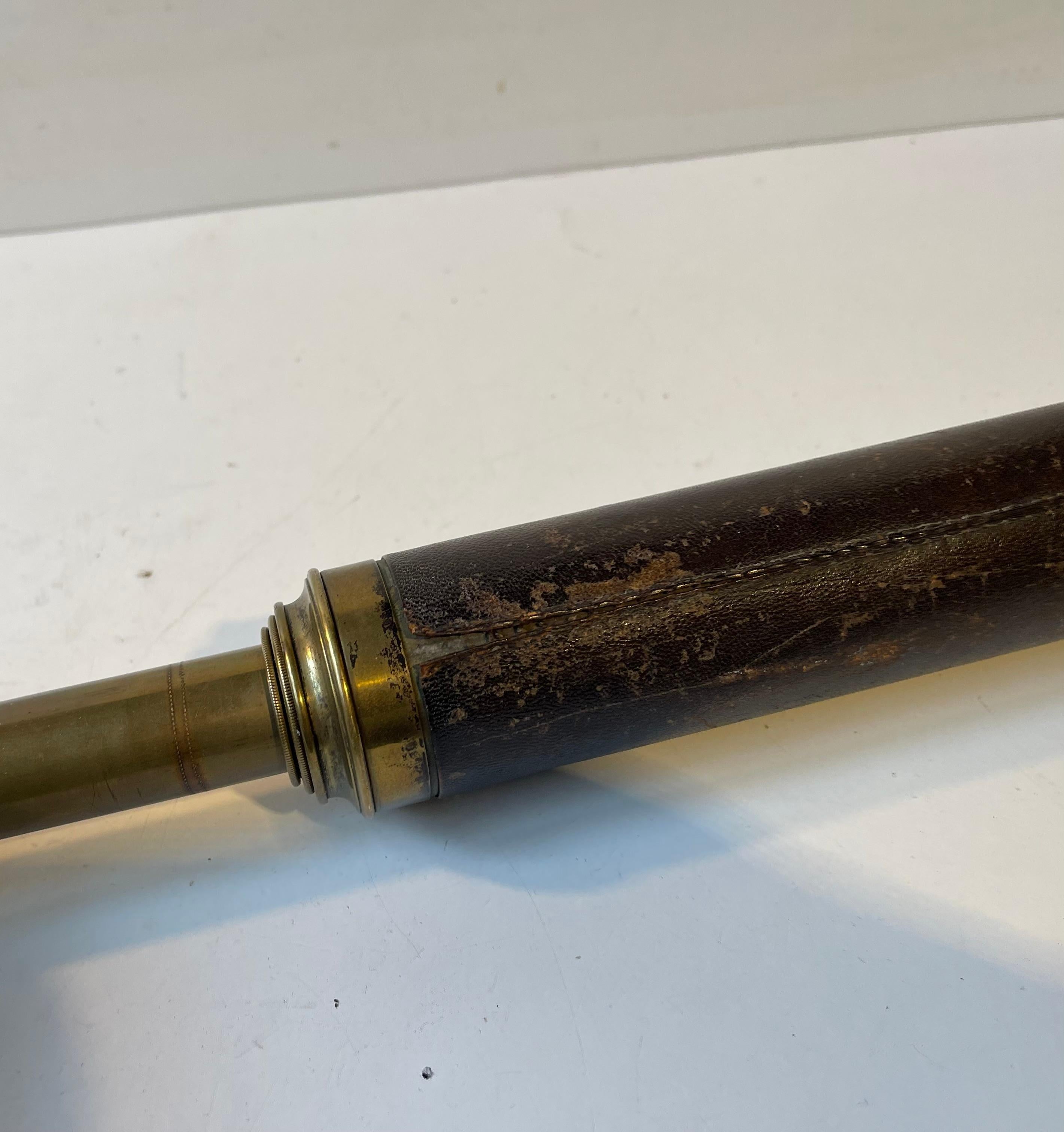 Antique English Telescopic Ocean Monocular in Brass & Leather 2