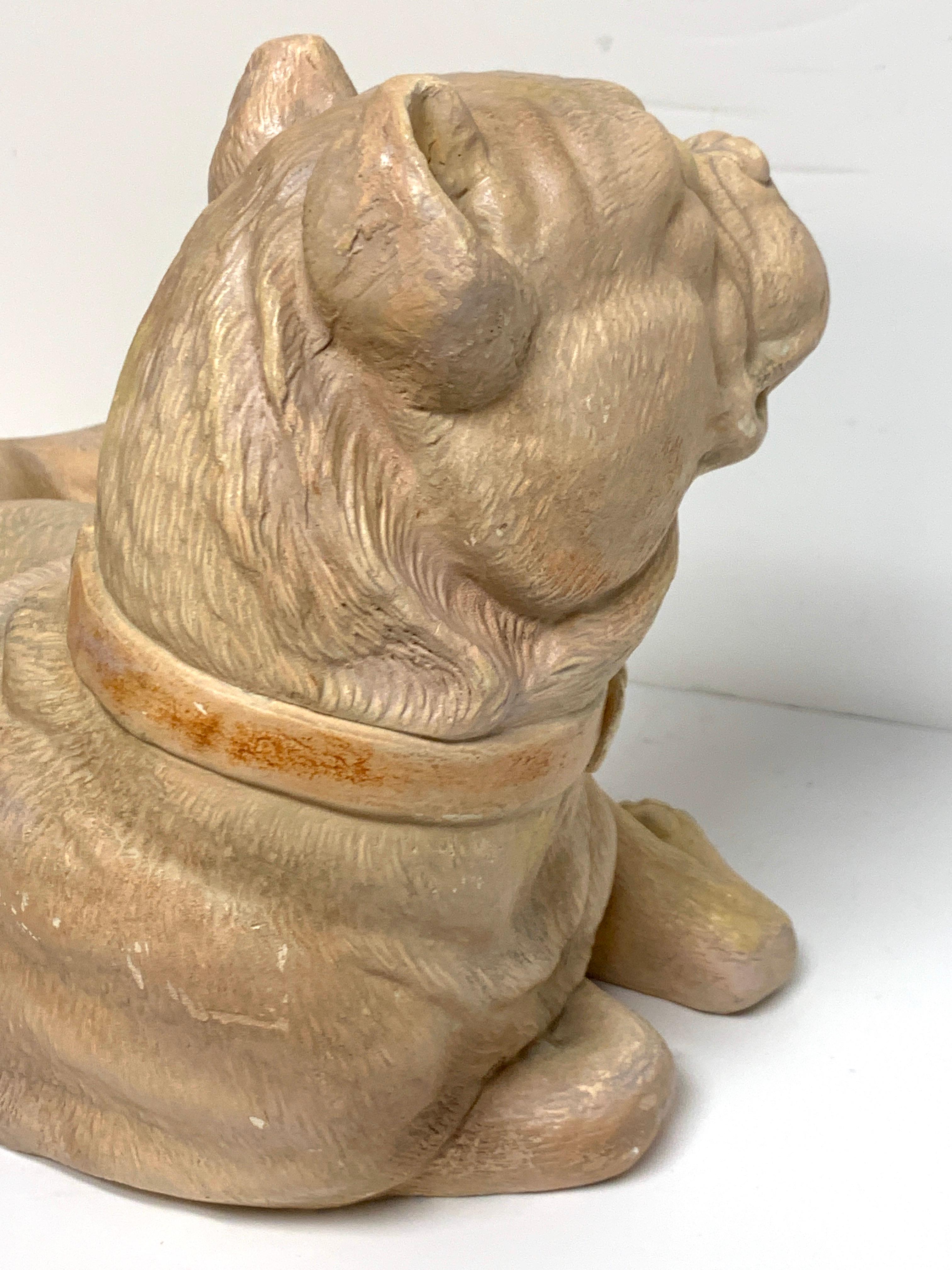 Antique English Terracotta Recumbent Pug Dog In Good Condition For Sale In West Palm Beach, FL