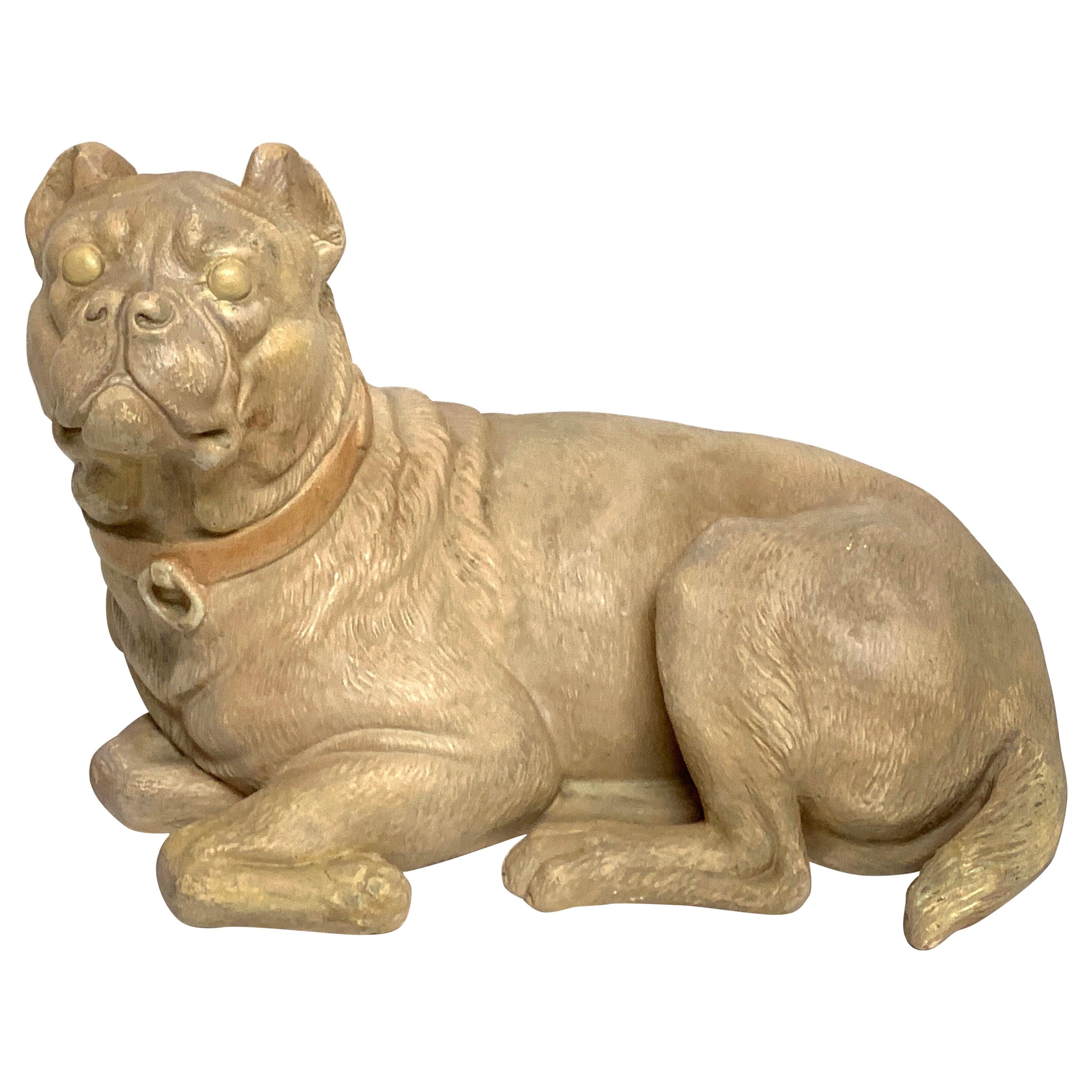 Antique English Terracotta Recumbent Pug Dog
