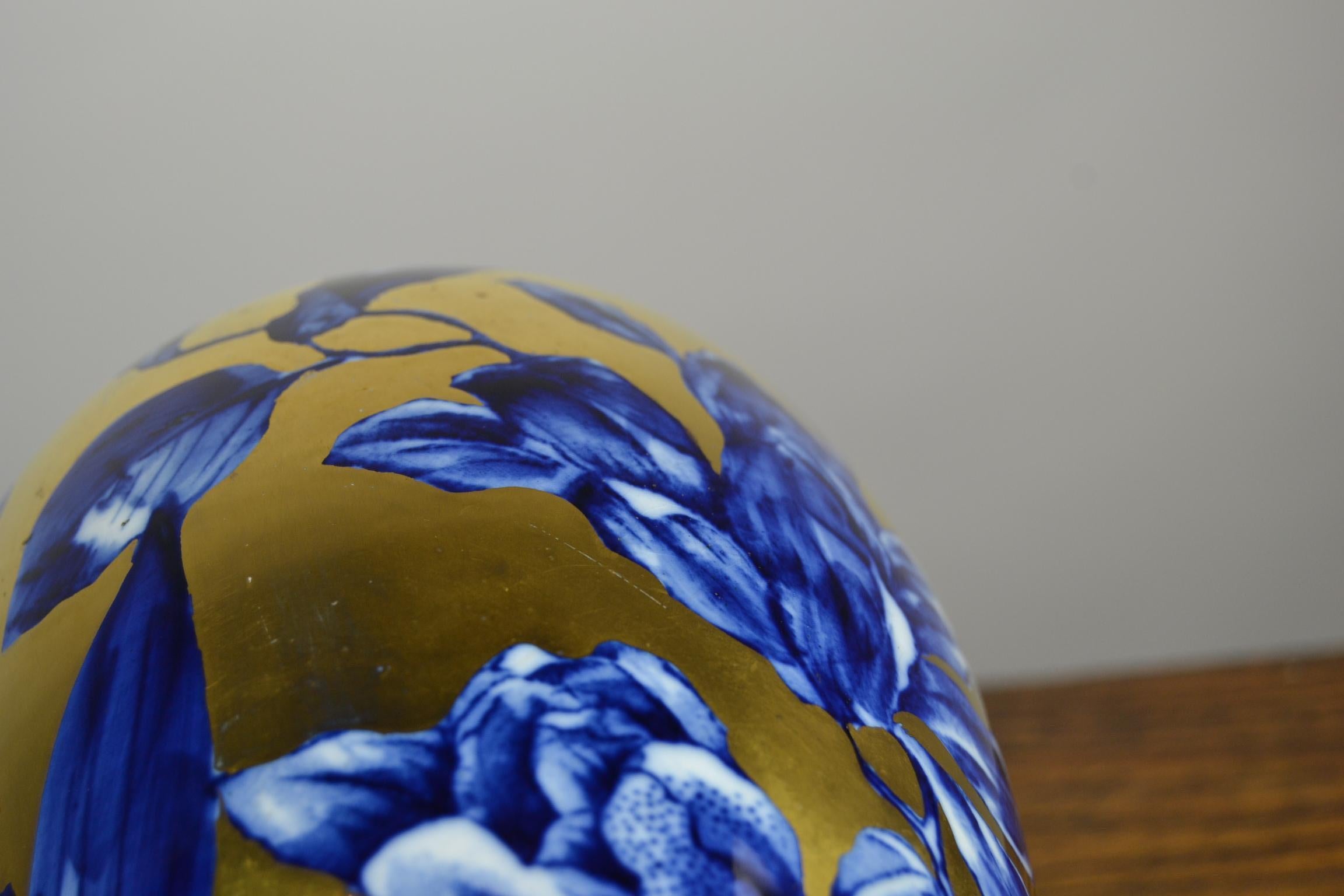 Antique English Thomas Forester Vase , Blue with Gold Floral Design, circa 1910 3