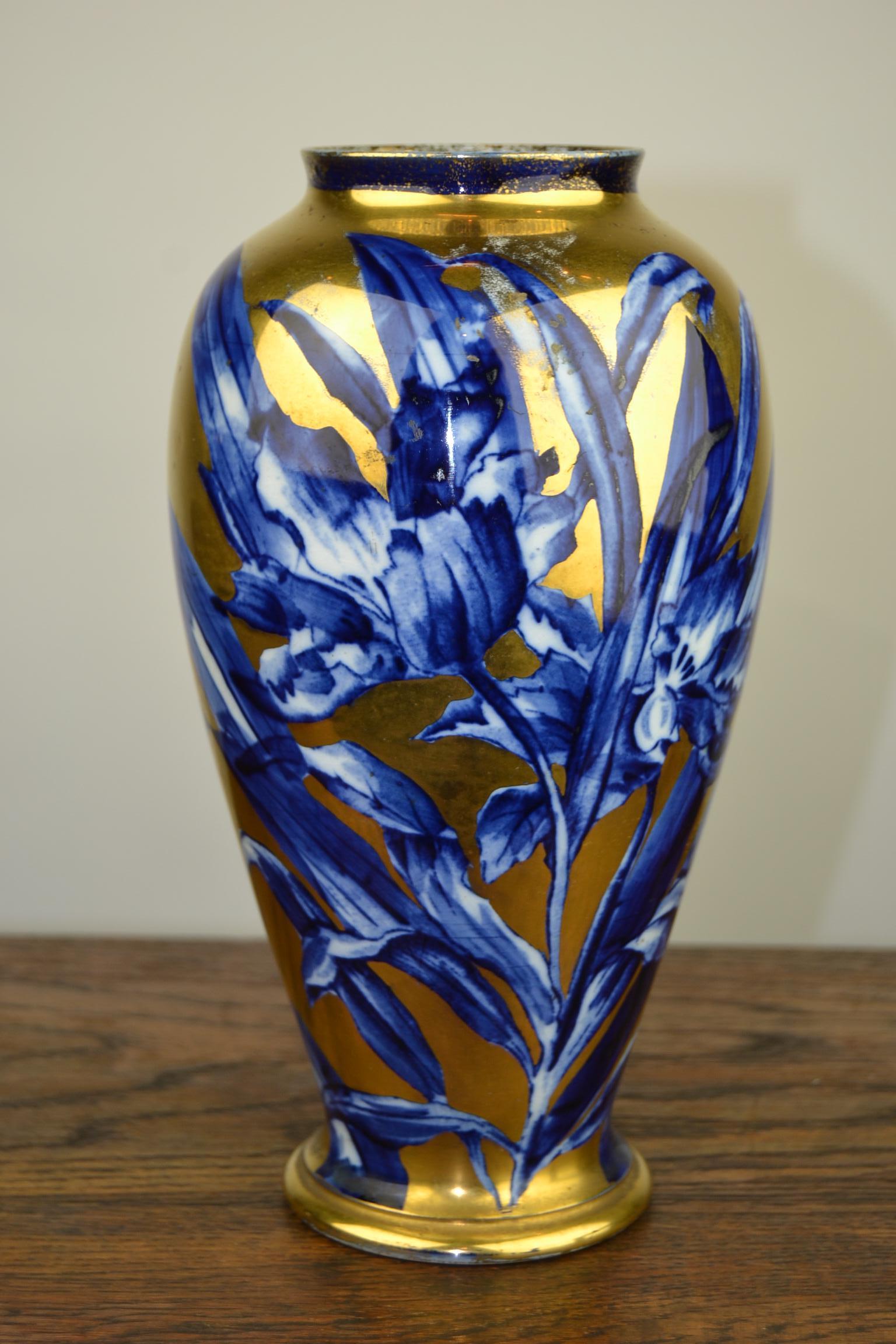 gold and blue vase