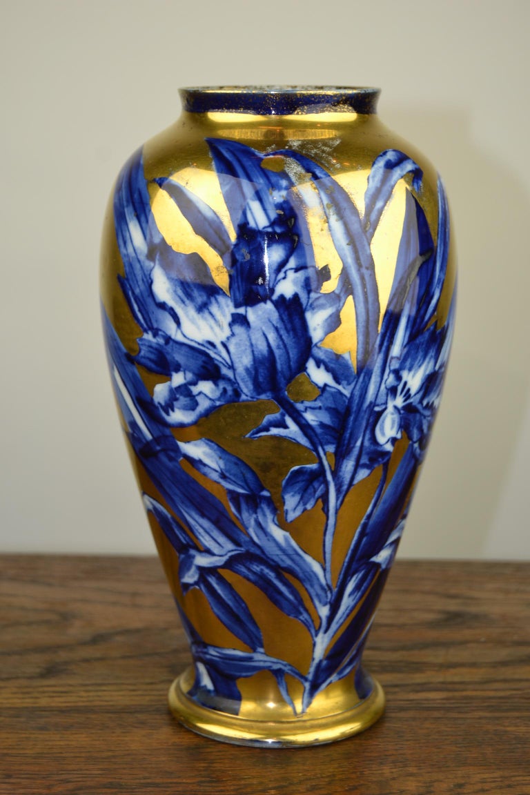Antique English Thomas Forester Cobalt Blue and Gilt Vase For Sale at