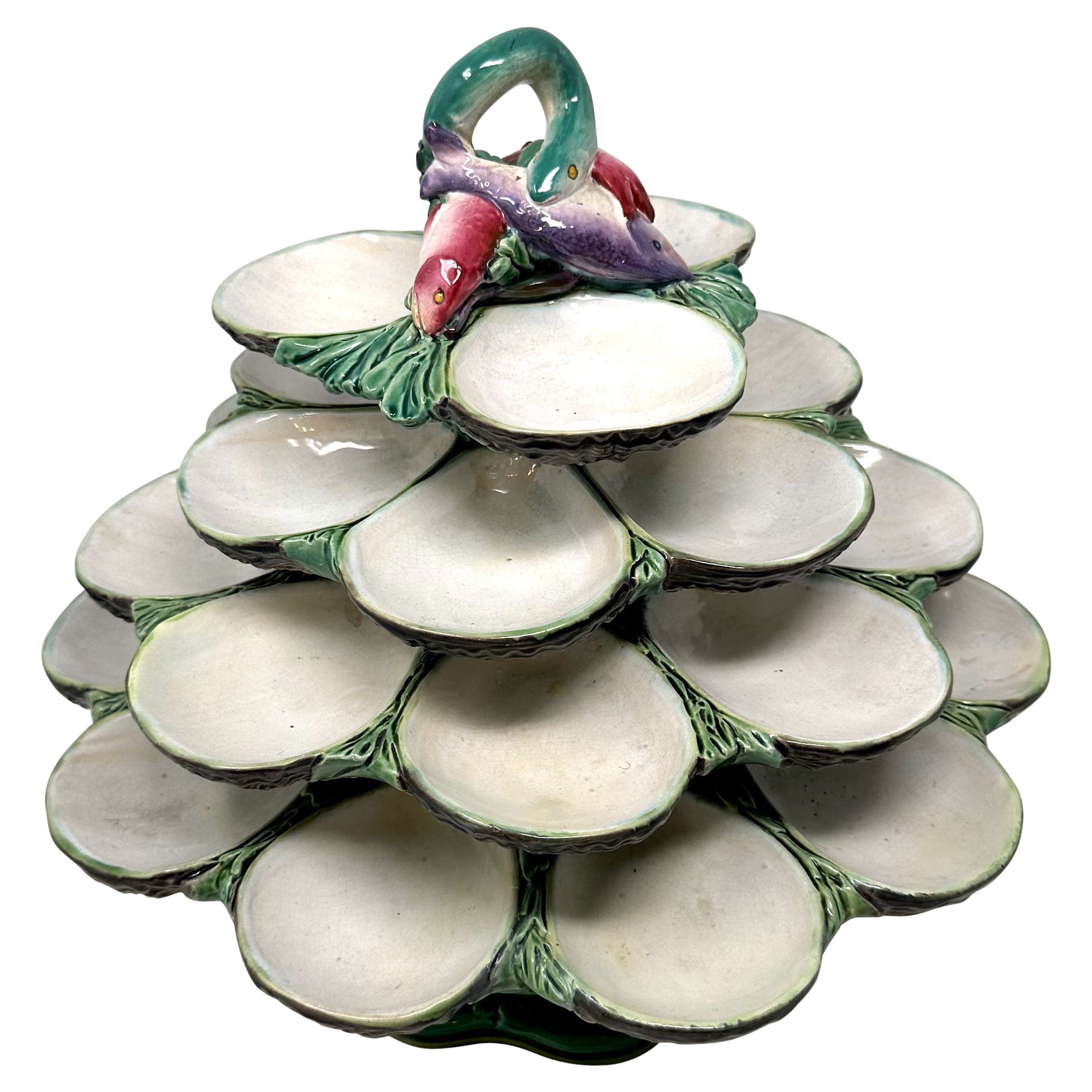 Antique English Thomas Minton Majolica Porcelain Revolving 4 Tier Oyster Server