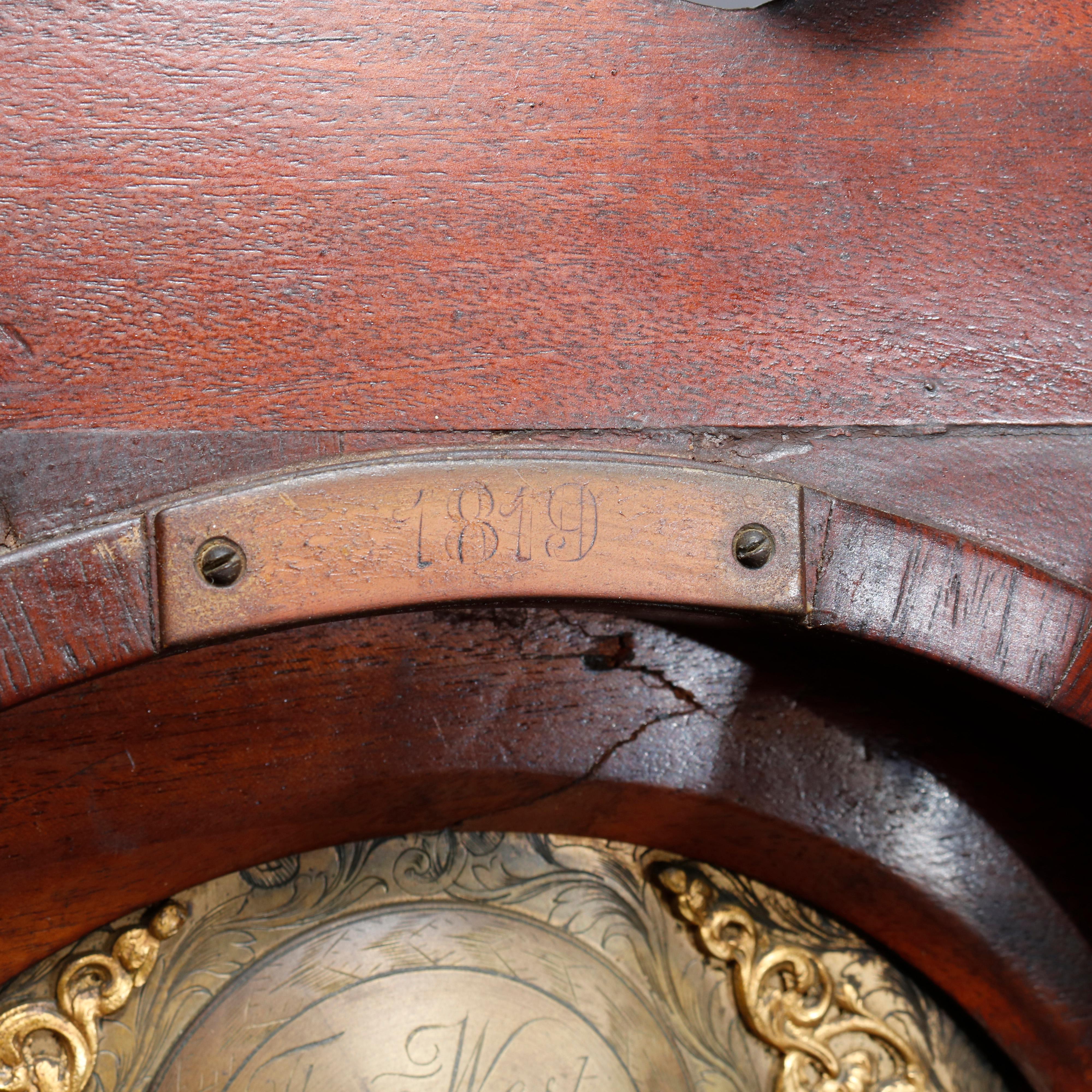 Antique English Thomas West, London Inlaid Flame Mahogany Tall Case Clock, 1819 5