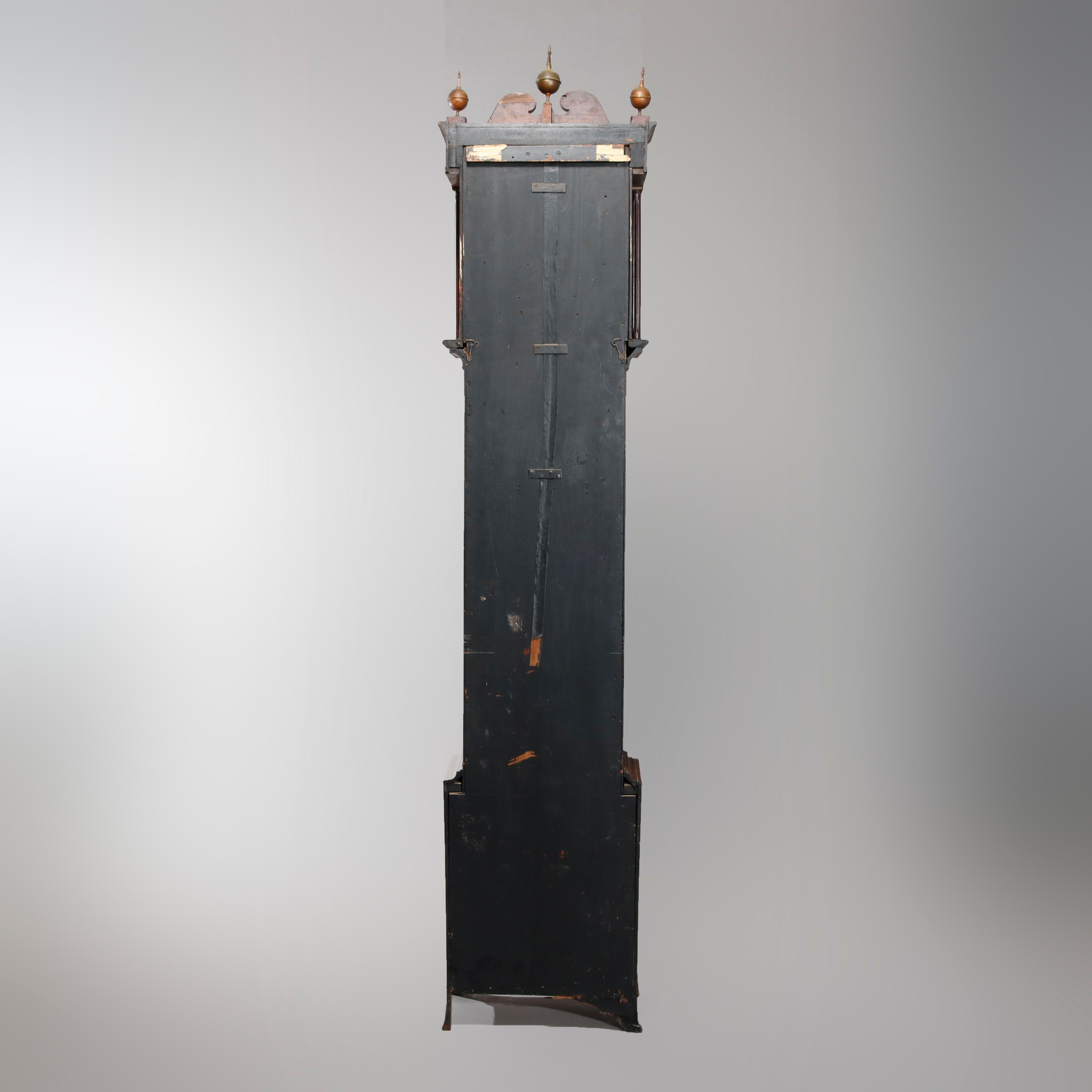 19th Century Antique English Thomas West, London Inlaid Flame Mahogany Tall Case Clock, 1819