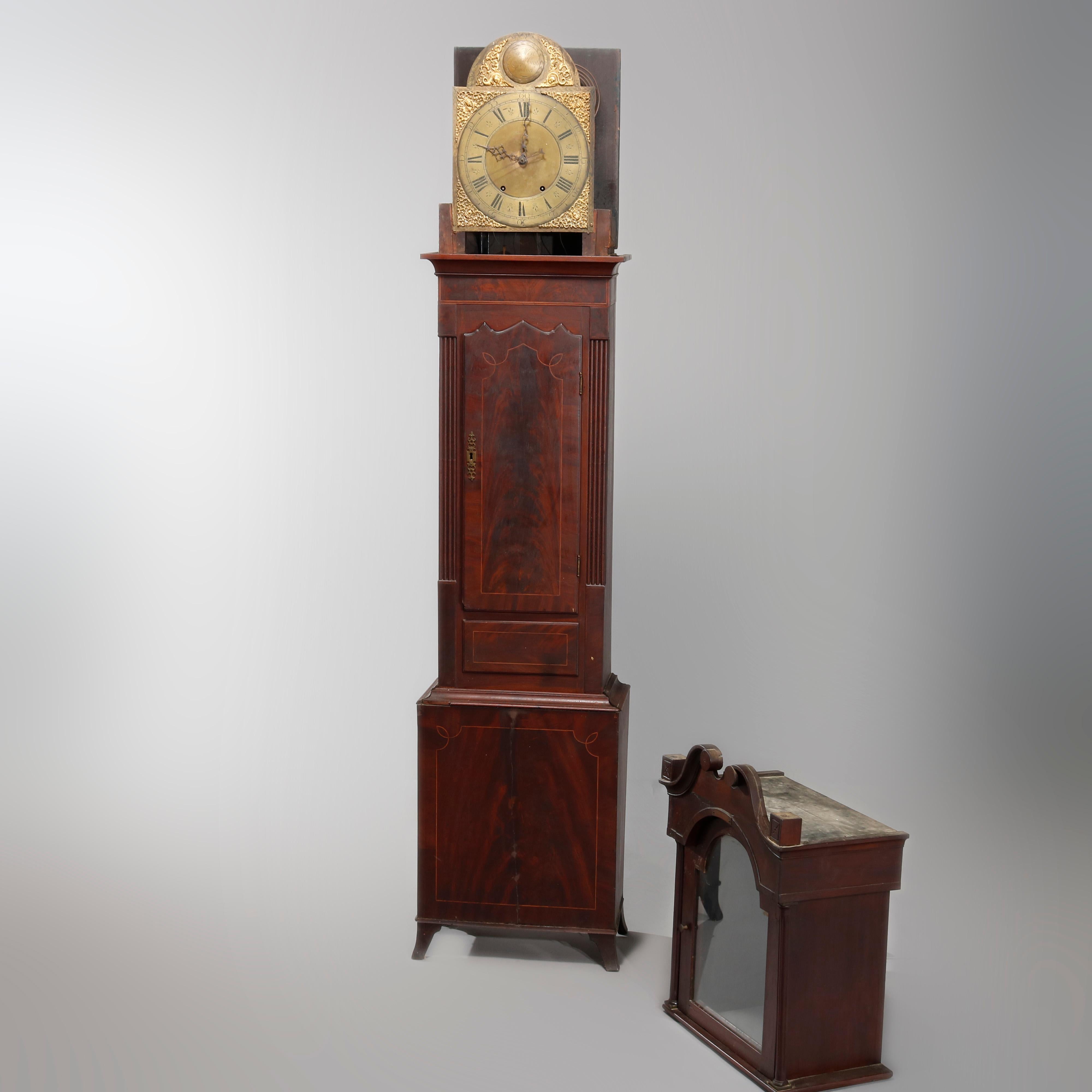 Antique English Thomas West, London Inlaid Flame Mahogany Tall Case Clock, 1819 2