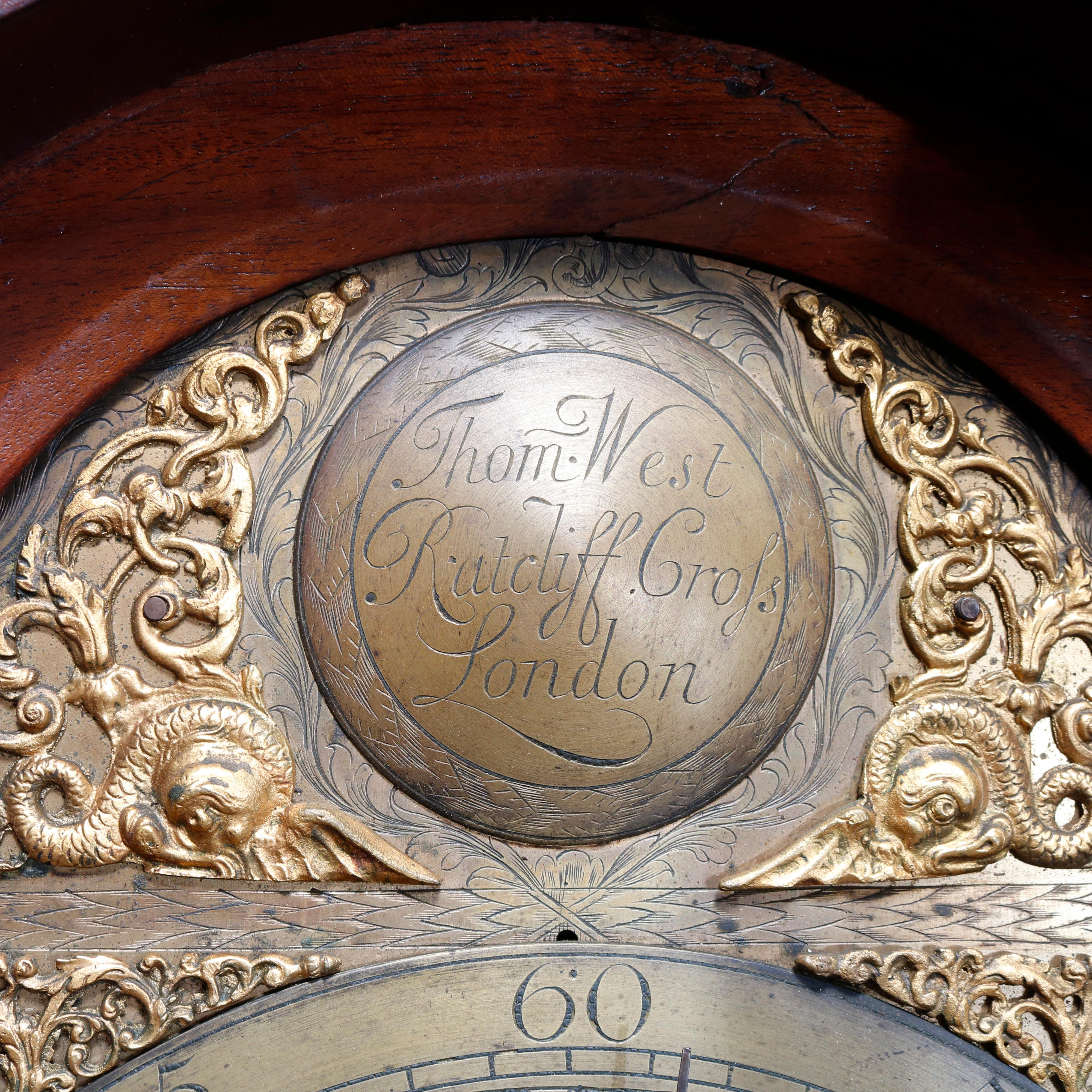 Antique English Thomas West, London Inlaid Flame Mahogany Tall Case Clock, 1819 4