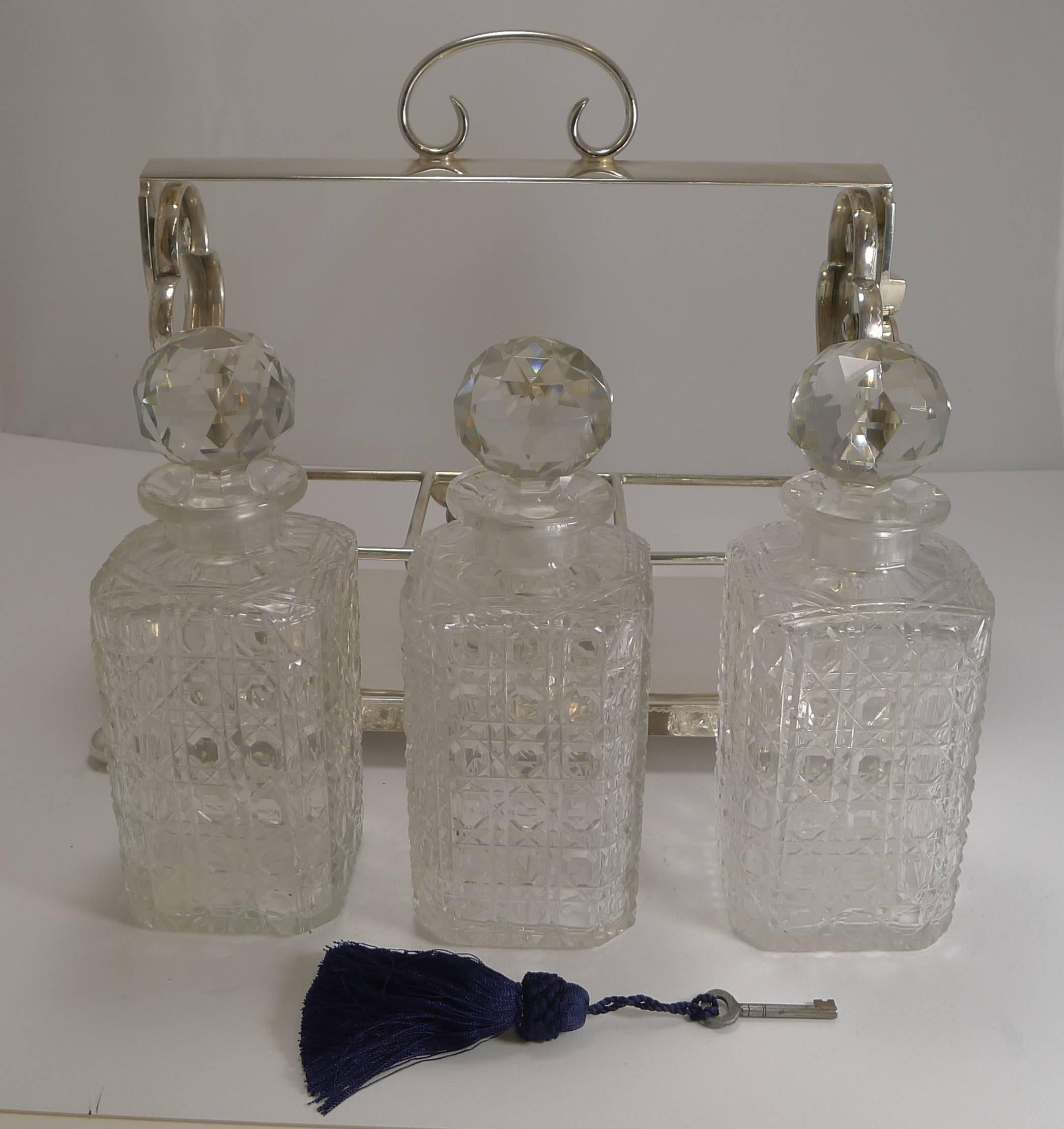 Antique English Three Bottle Tantalus by John Bishop Chatterley, circa 1910 1