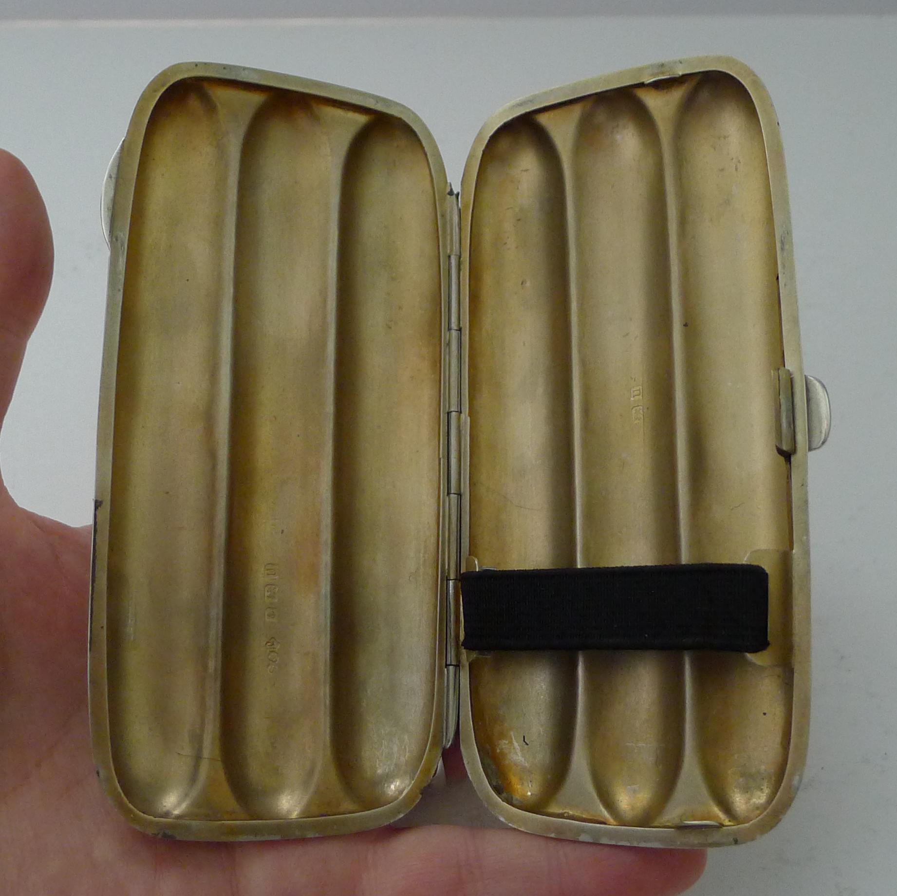 Early 20th Century Antique English Three Finger Cigar Case - Birmingham 1919 For Sale