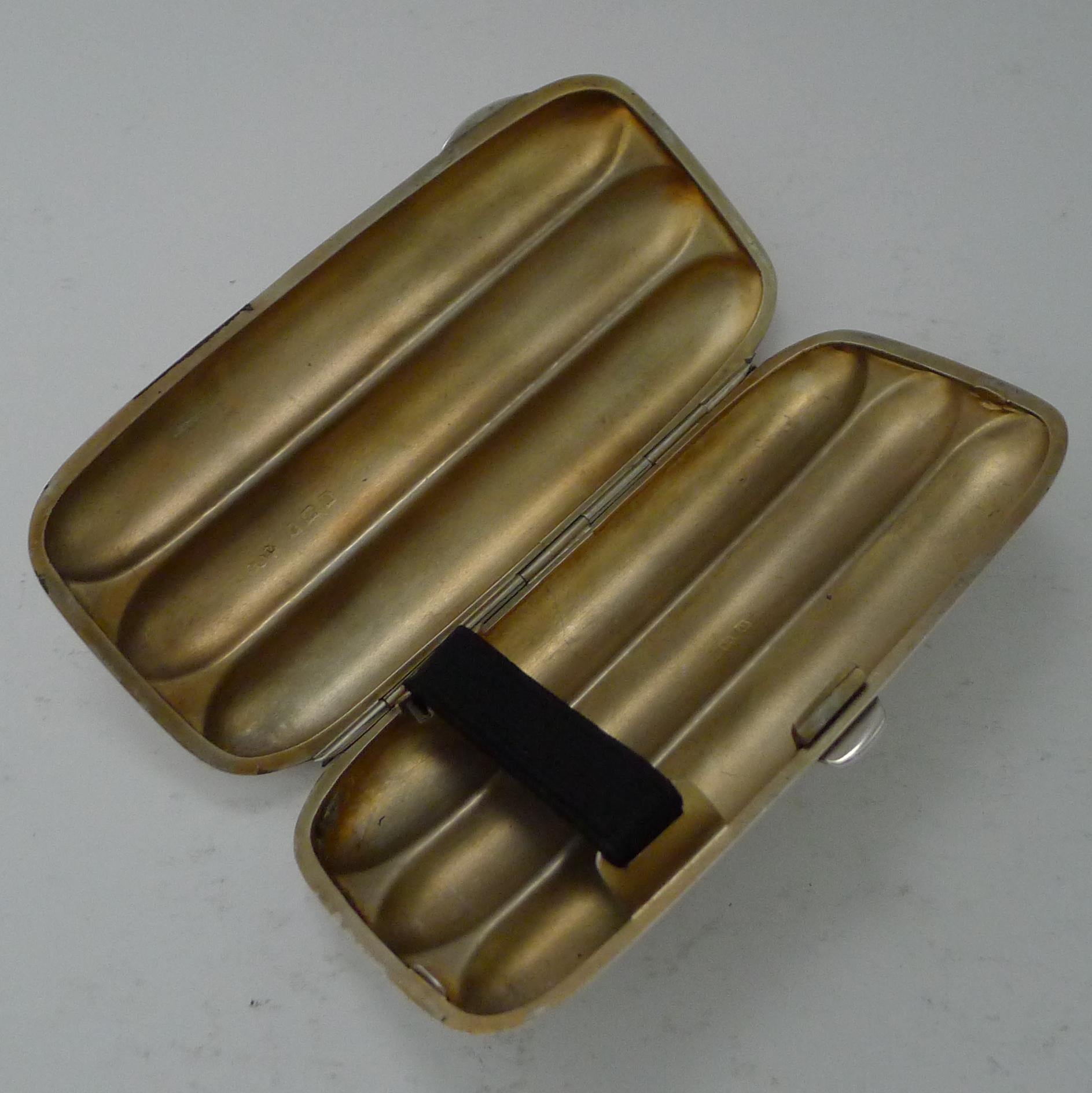 Estuche inglés antiguo para puros de tres dedos - Birmingham 1919 Plata esterlina en venta